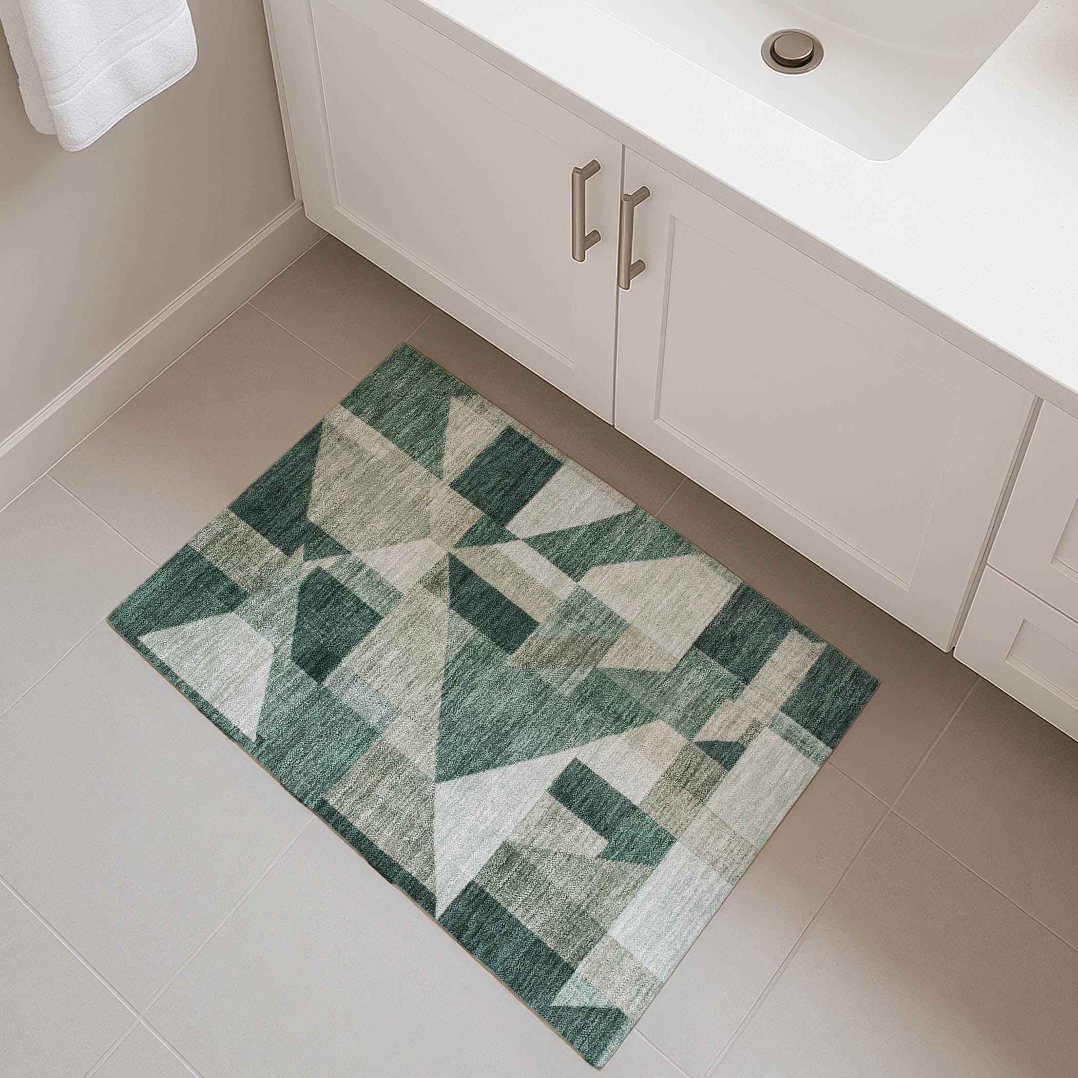 Athens Machine Washable Traditional Basil Green Rug 1'8" x 2'6" #shape_Rectangle