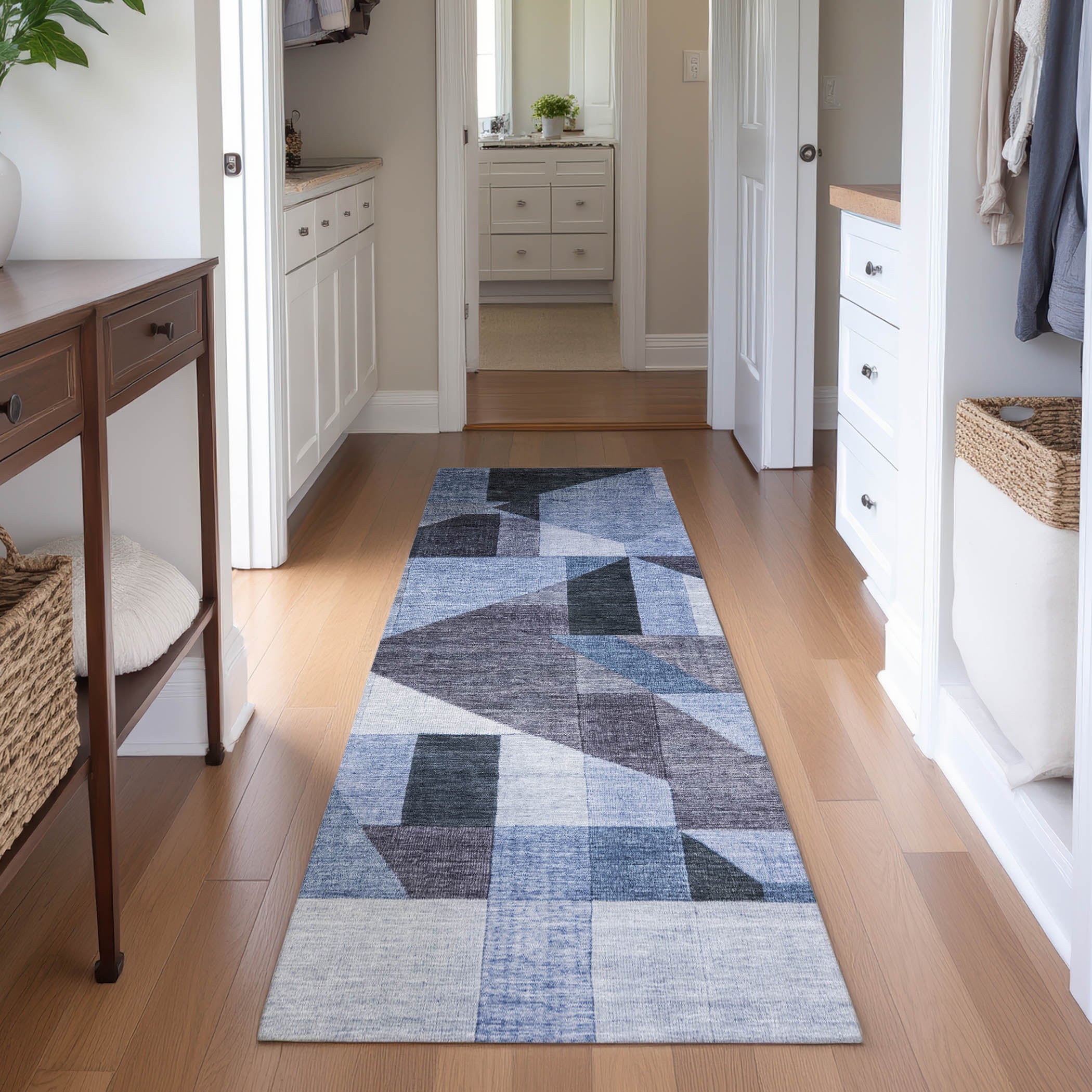 Athens Machine Washable Traditional Blue Rug 2'3" x 7'6" #shape_Runner