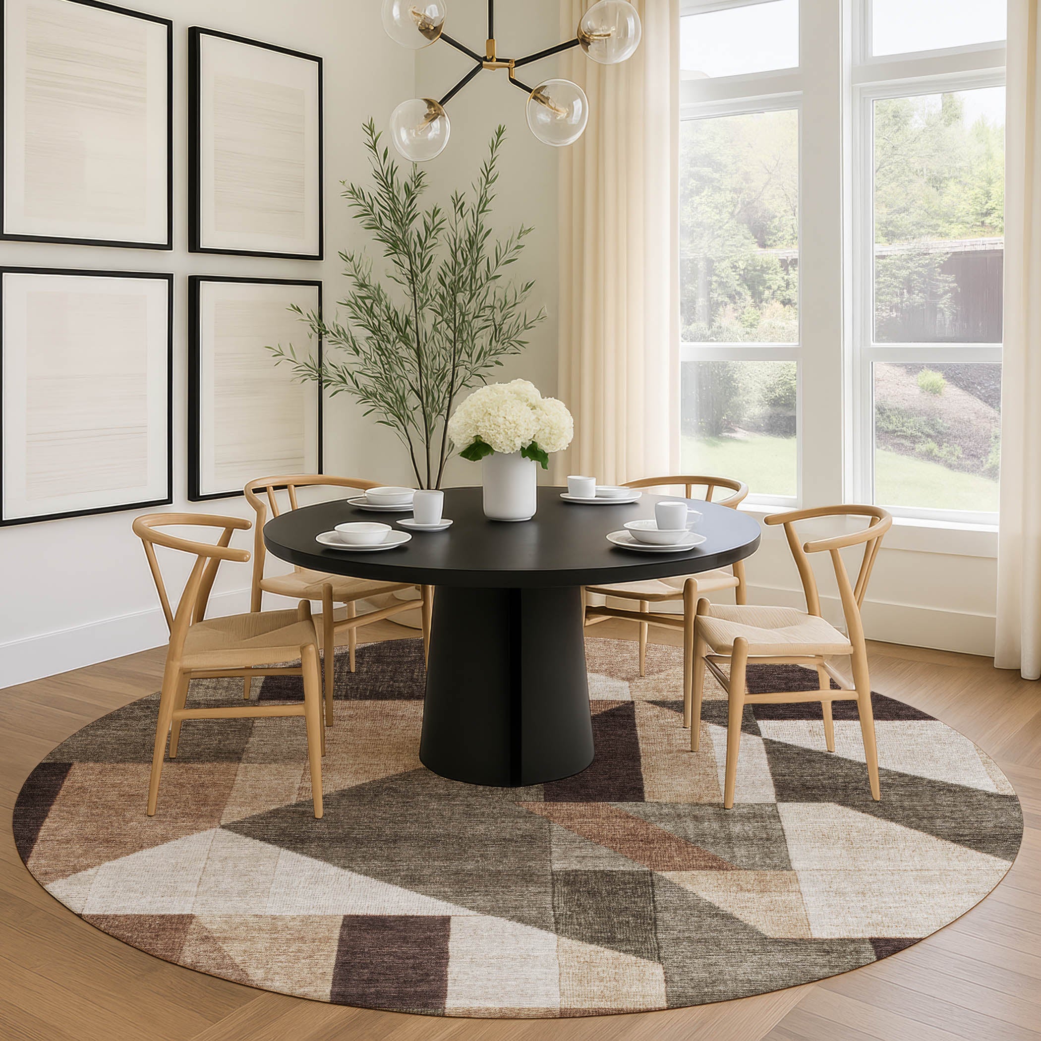 Athens Machine Washable Traditional Brown Rug 8' x 8' #shape_Round
