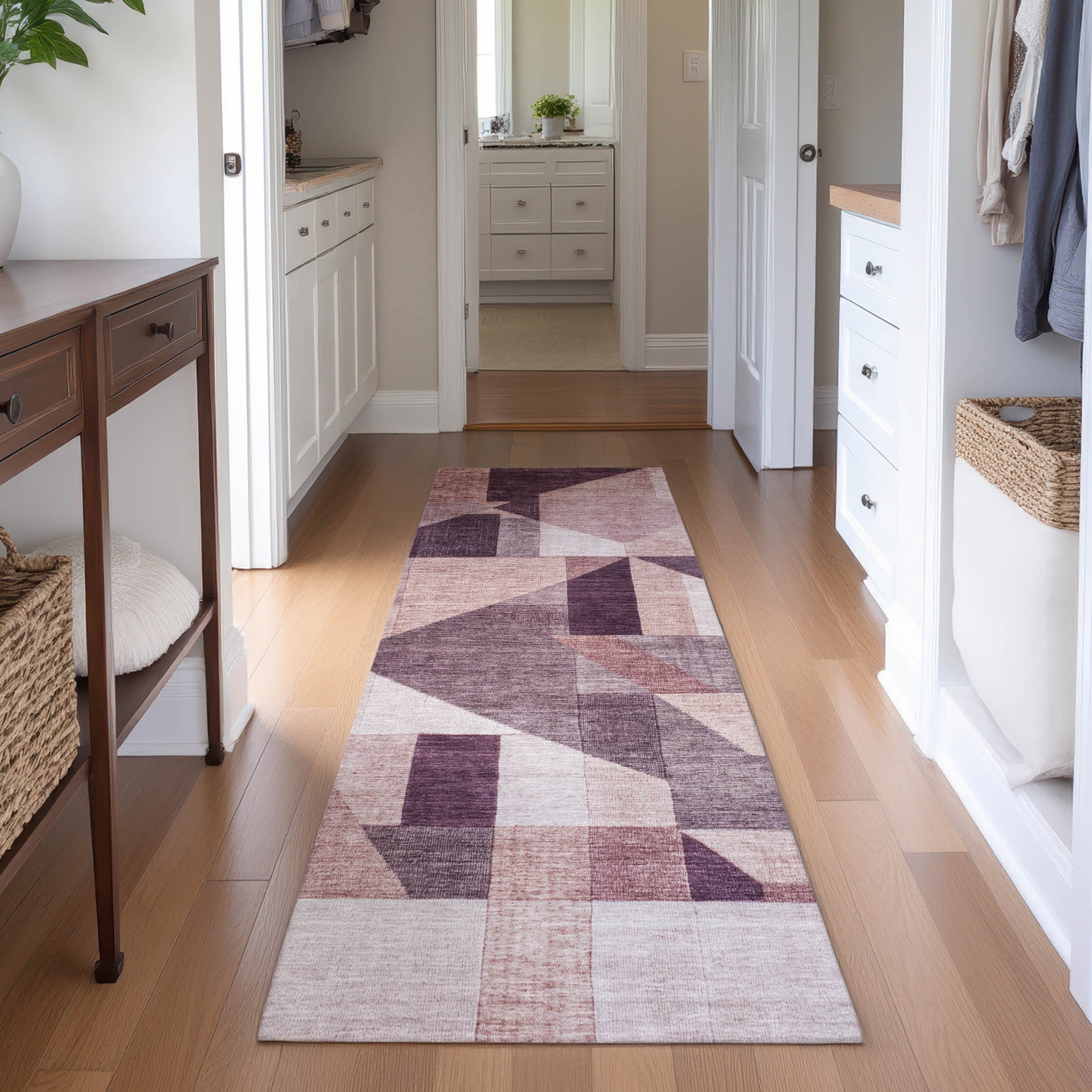 Athens Machine Washable Traditional Eggplant Purple Rug 2'3" x 7'6" #shape_Runner