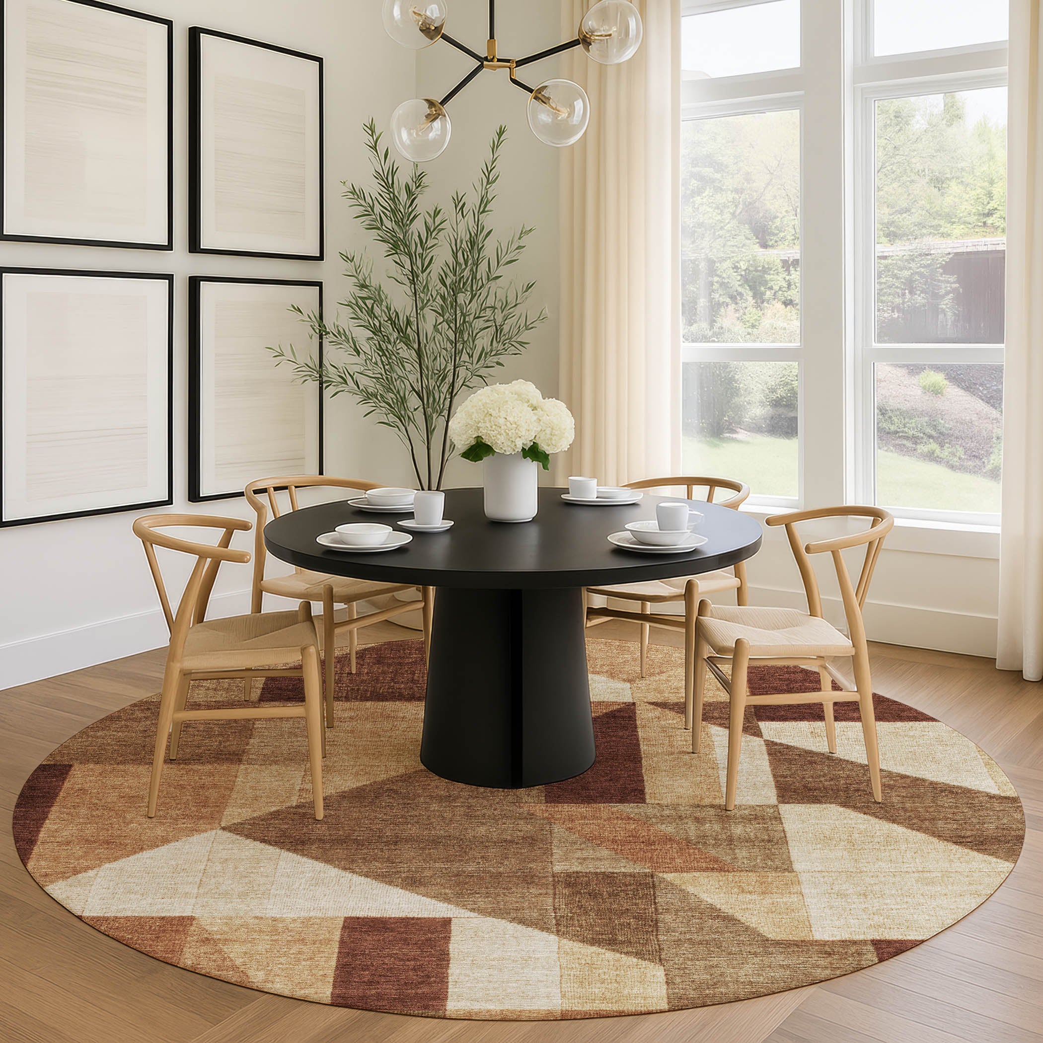 Athens Machine Washable Traditional Paprika Orange Rug 8' x 8' #shape_Round