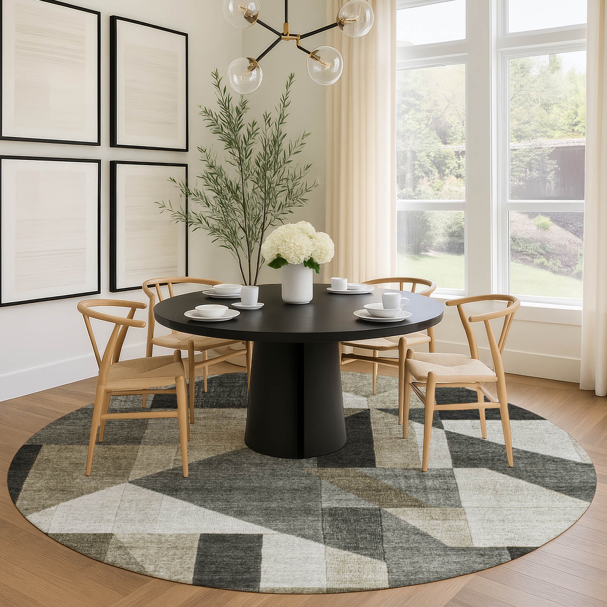 Athens Machine Washable Traditional Pewter Gray Rug 8' x 8' #shape_Round