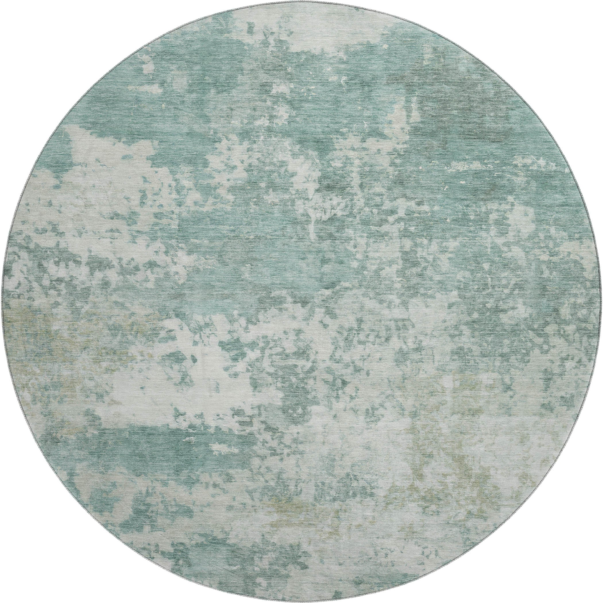 Split Machine Washable Transitional Aqua Teal Rug 8' x 8' #shape_Round