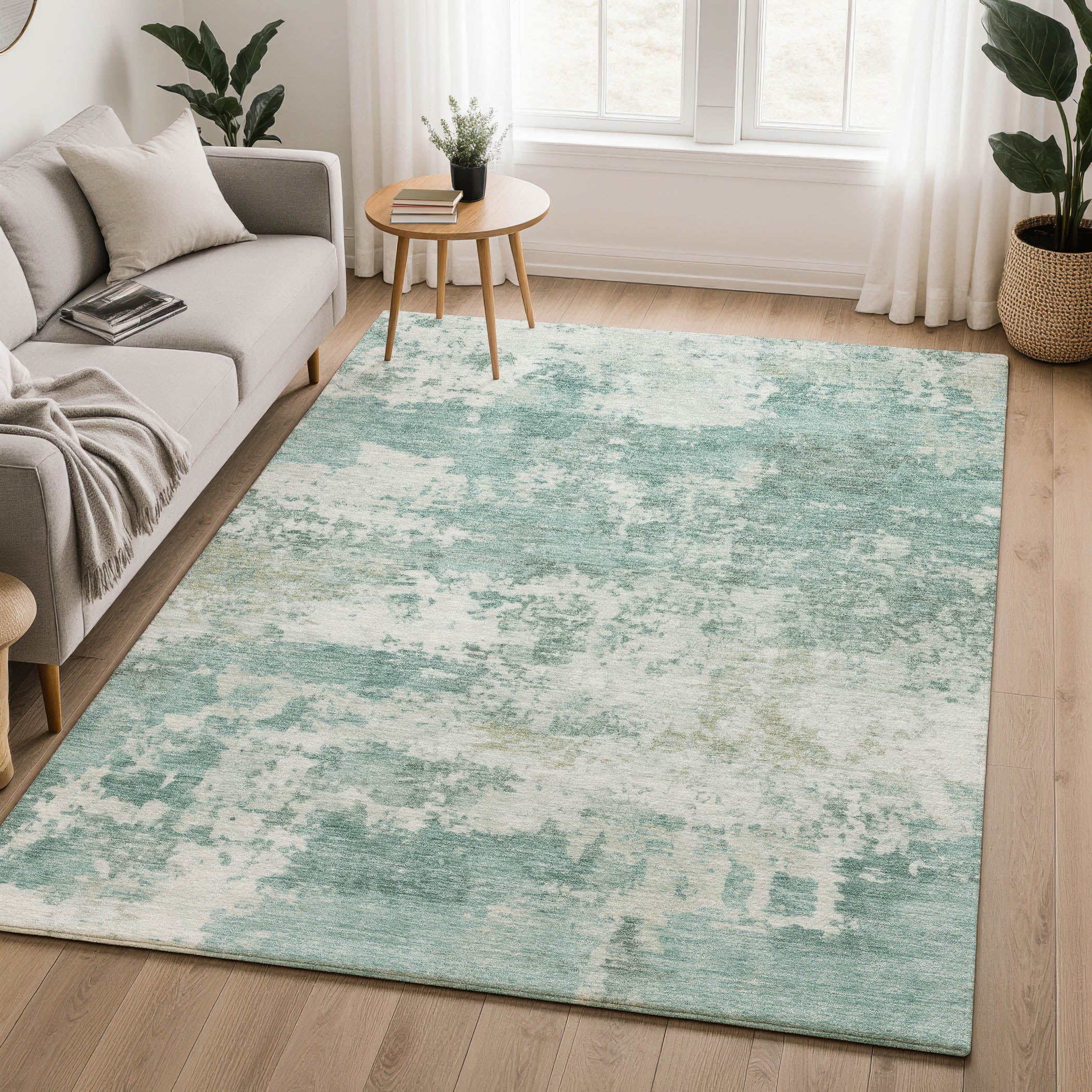Split Machine Washable Transitional Aqua Teal Rug 3' x 5' #shape_Rectangle