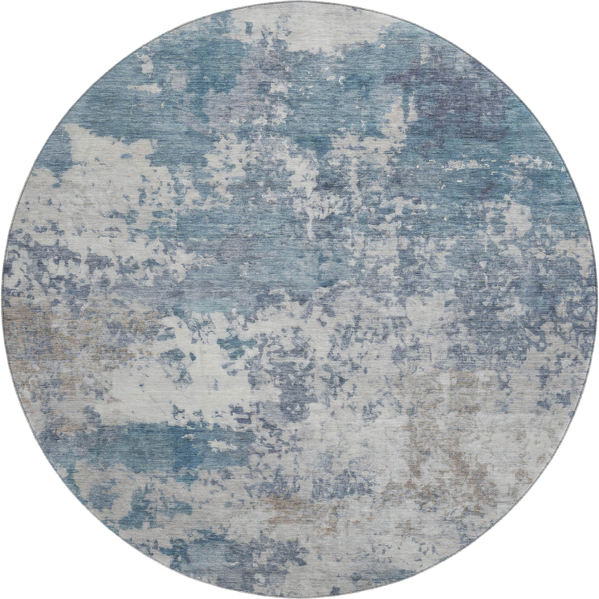 Split Machine Washable Transitional Blue Rug 8' x 8' #shape_Round
