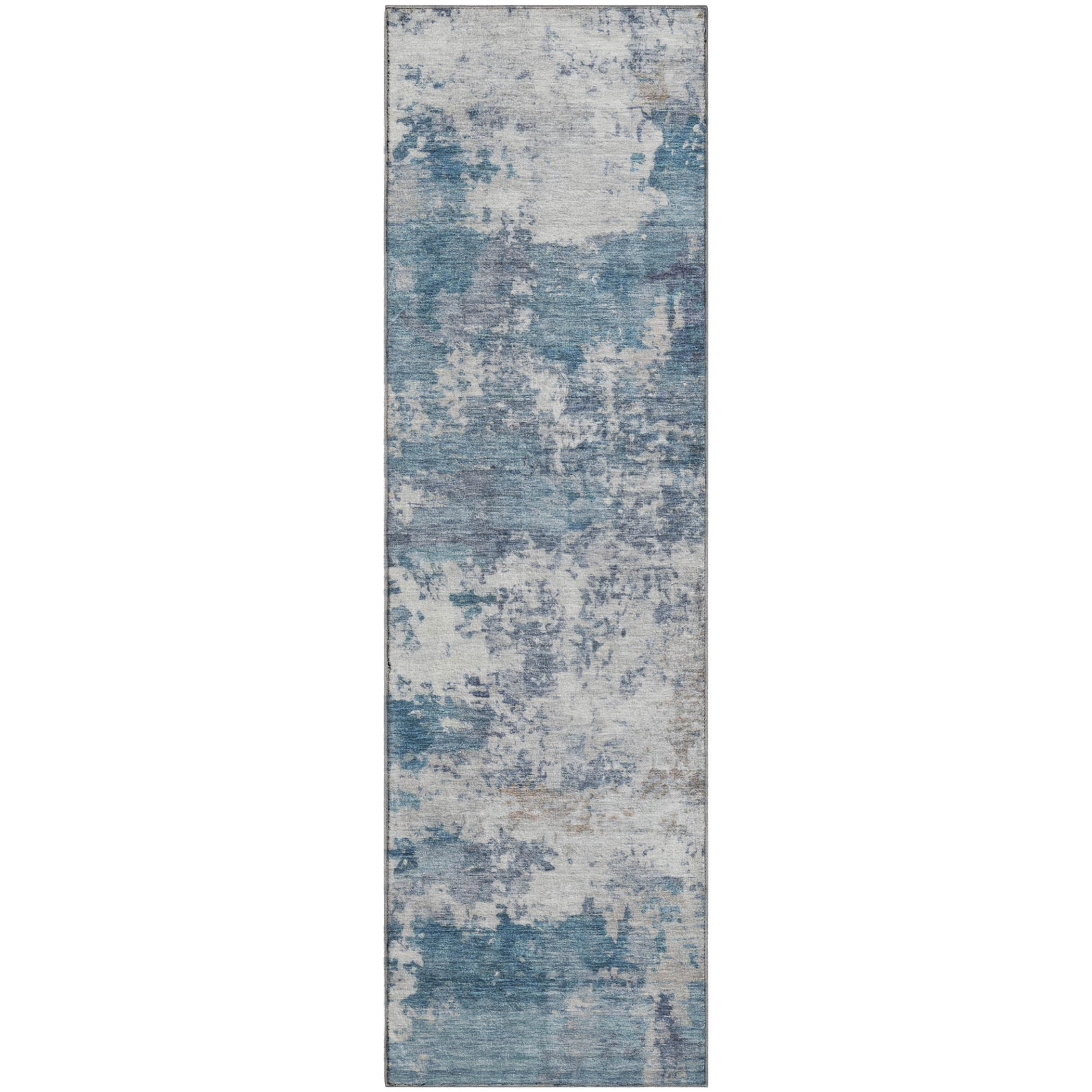 Split Machine Washable Transitional Blue Rug 2'3" x 7'6" #shape_Runner
