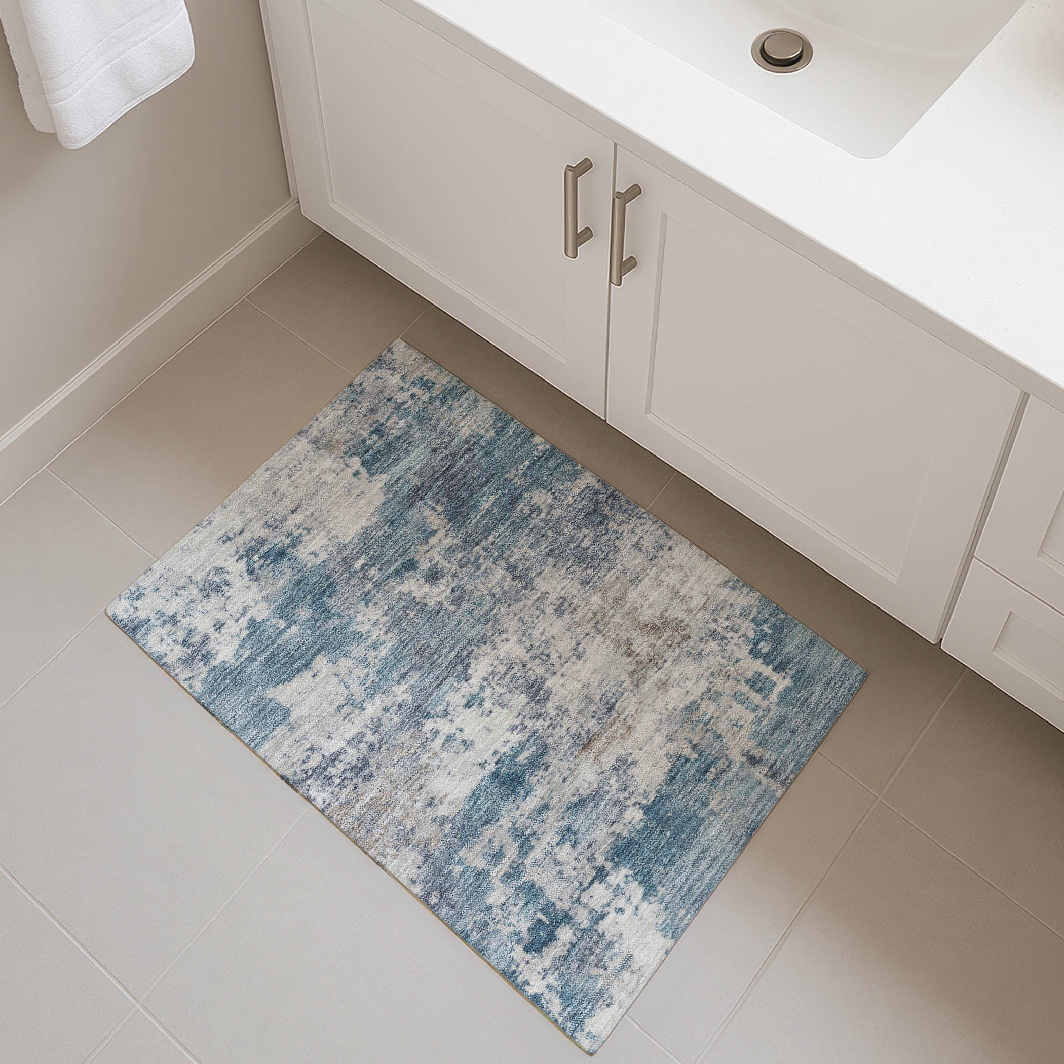 Split Machine Washable Transitional Blue Rug 1'8" x 2'6" #shape_Rectangle