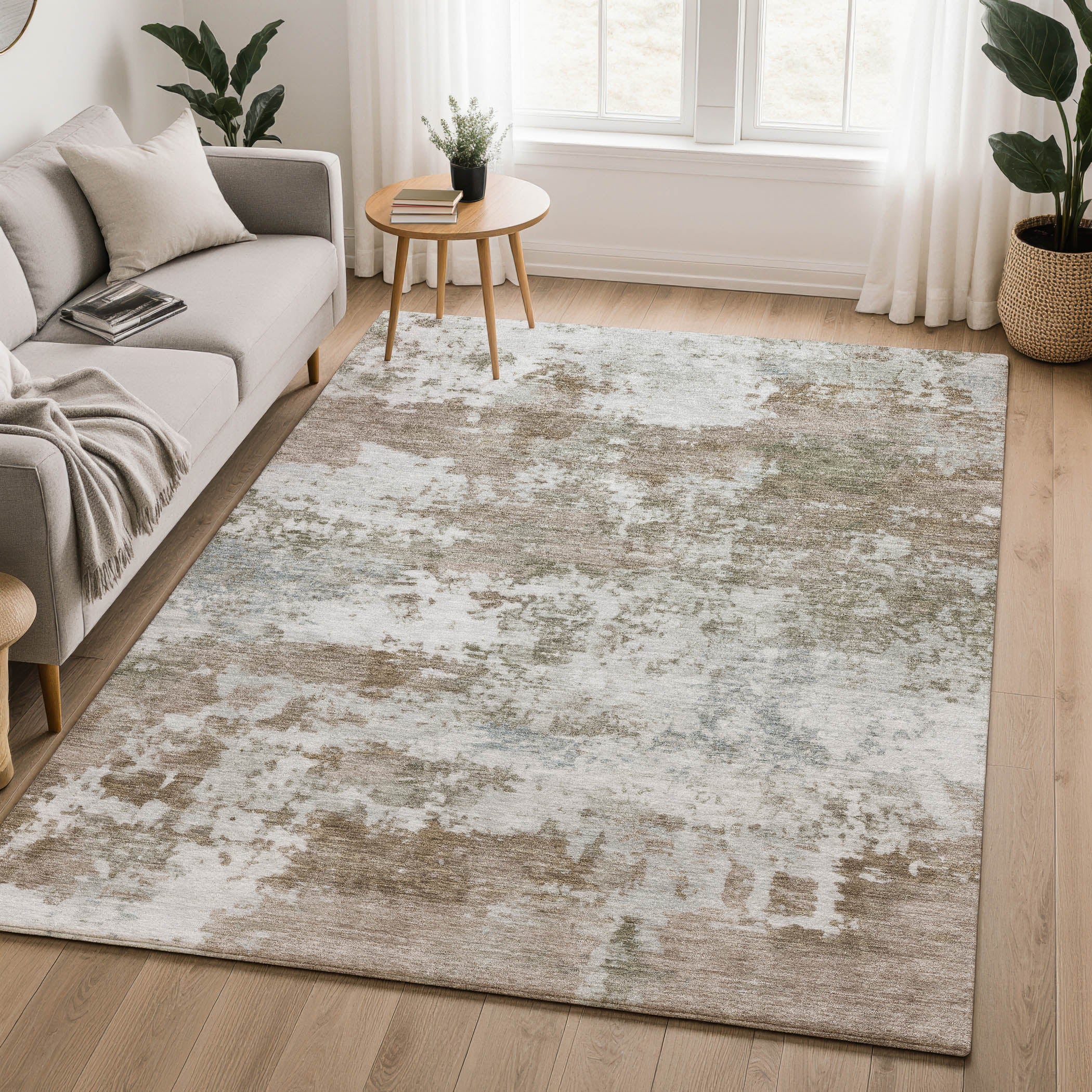 Split Machine Washable Transitional Brown Rug 3' x 5' #shape_Rectangle
