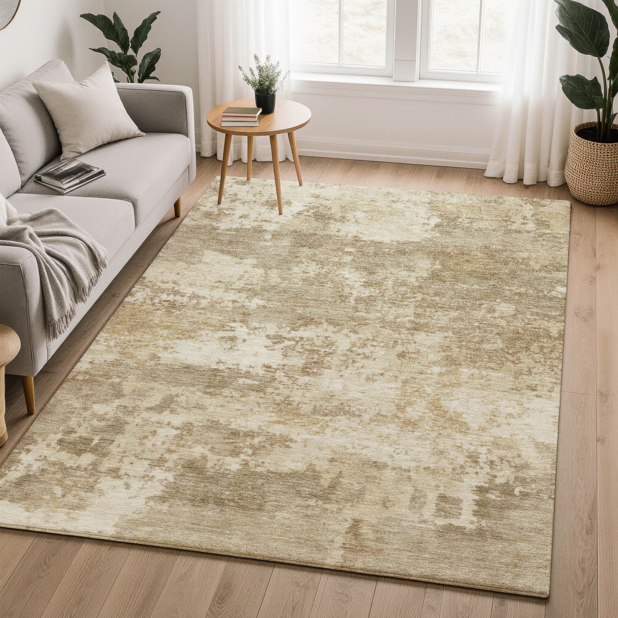 Split Machine Washable Transitional Khaki Brown Rug 3' x 5' #shape_Rectangle