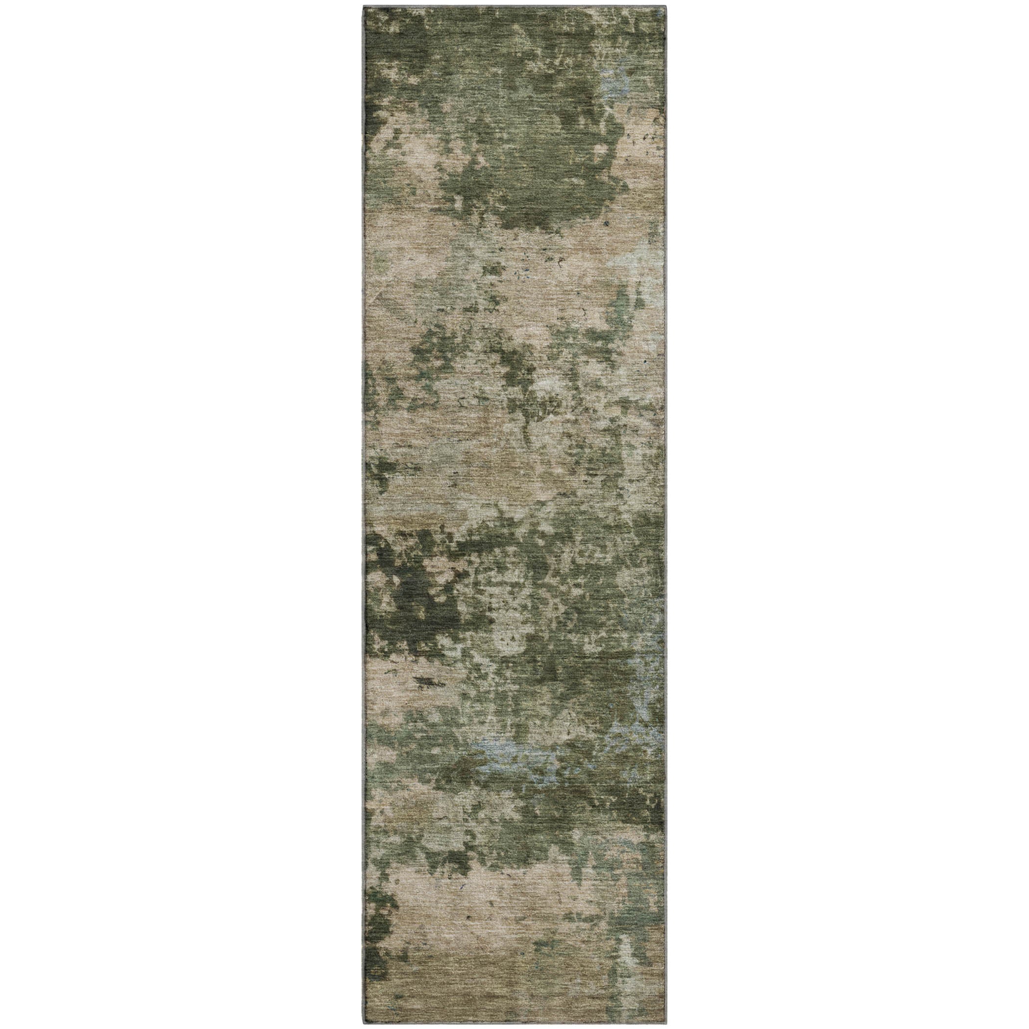 Split Machine Washable Transitional Olive Green Rug 2'3" x 7'6" #shape_Runner