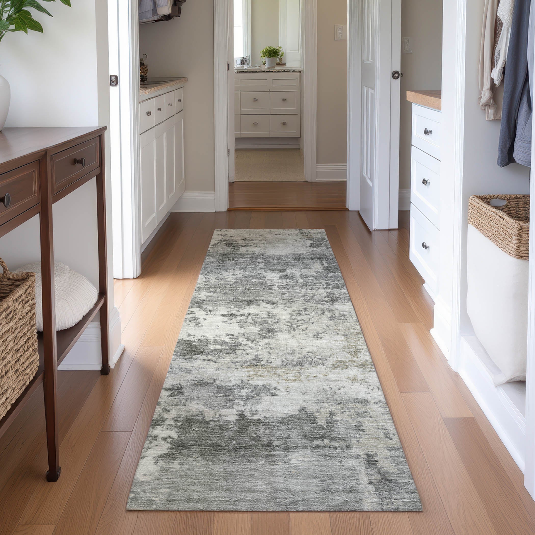 Split Machine Washable Transitional Pewter Gray Rug 2'3" x 7'6" #shape_Runner