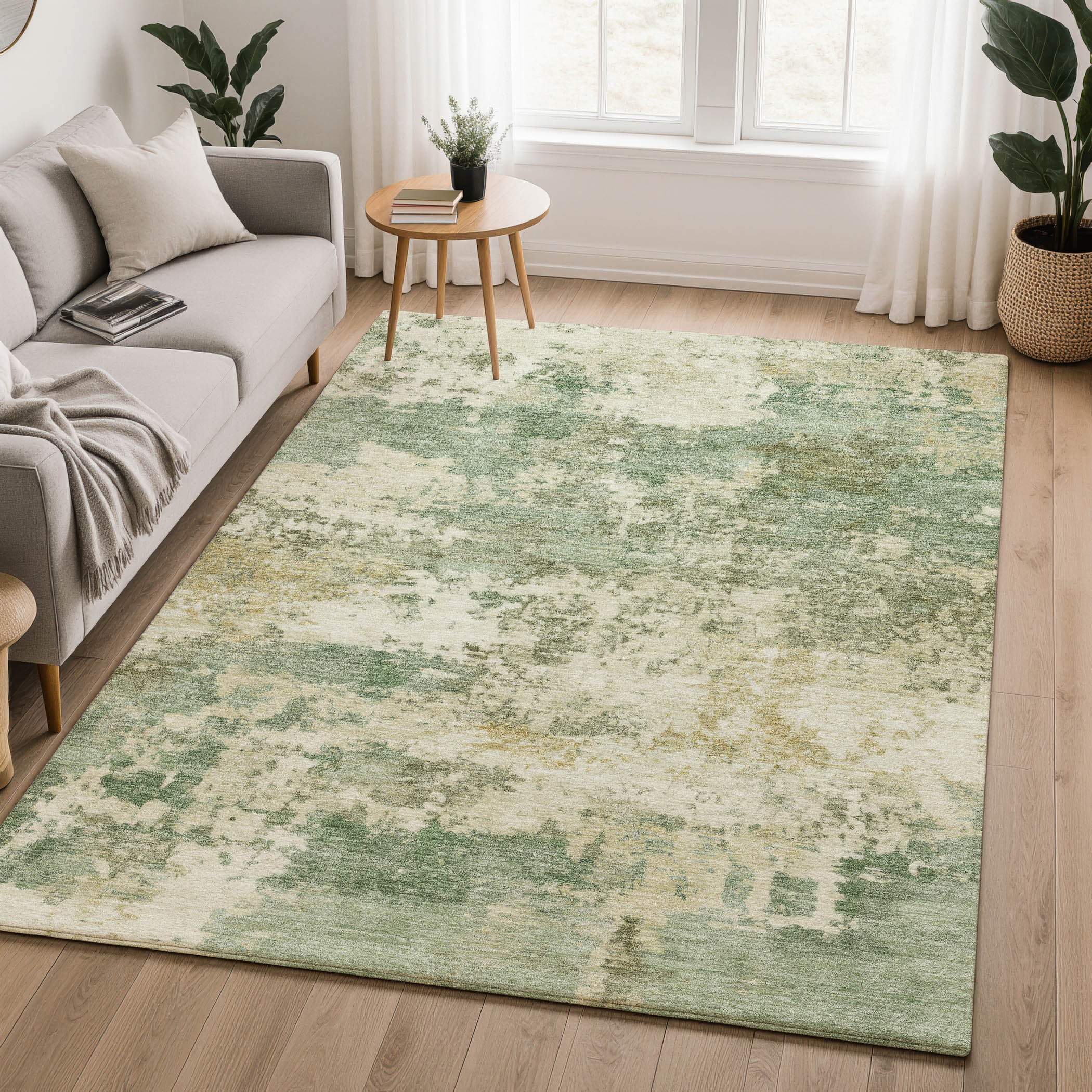 Split Machine Washable Transitional Sage Green Rug 3' x 5' #shape_Rectangle