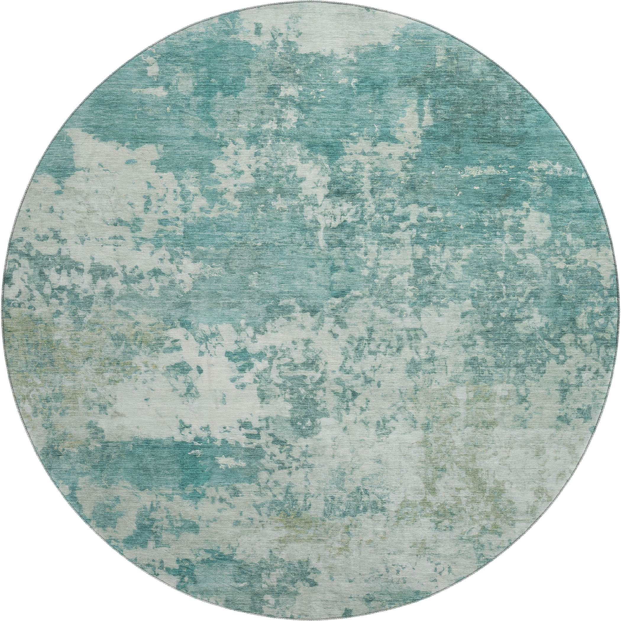 Split Machine Washable Traditional Teal Rug 8' x 8' #shape_Round