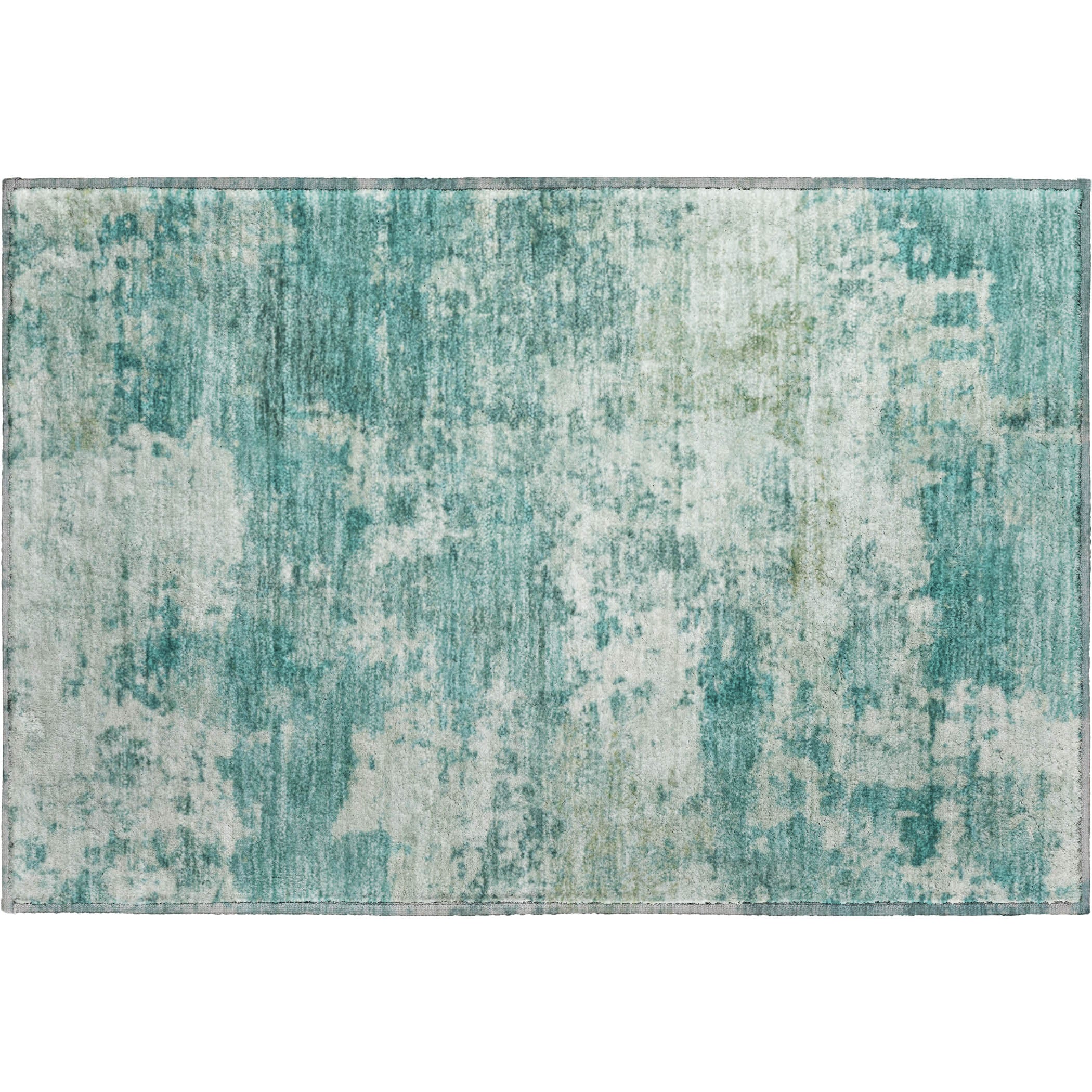 Split Machine Washable Traditional Teal Rug 1'8" x 2'6" #shape_Rectangle