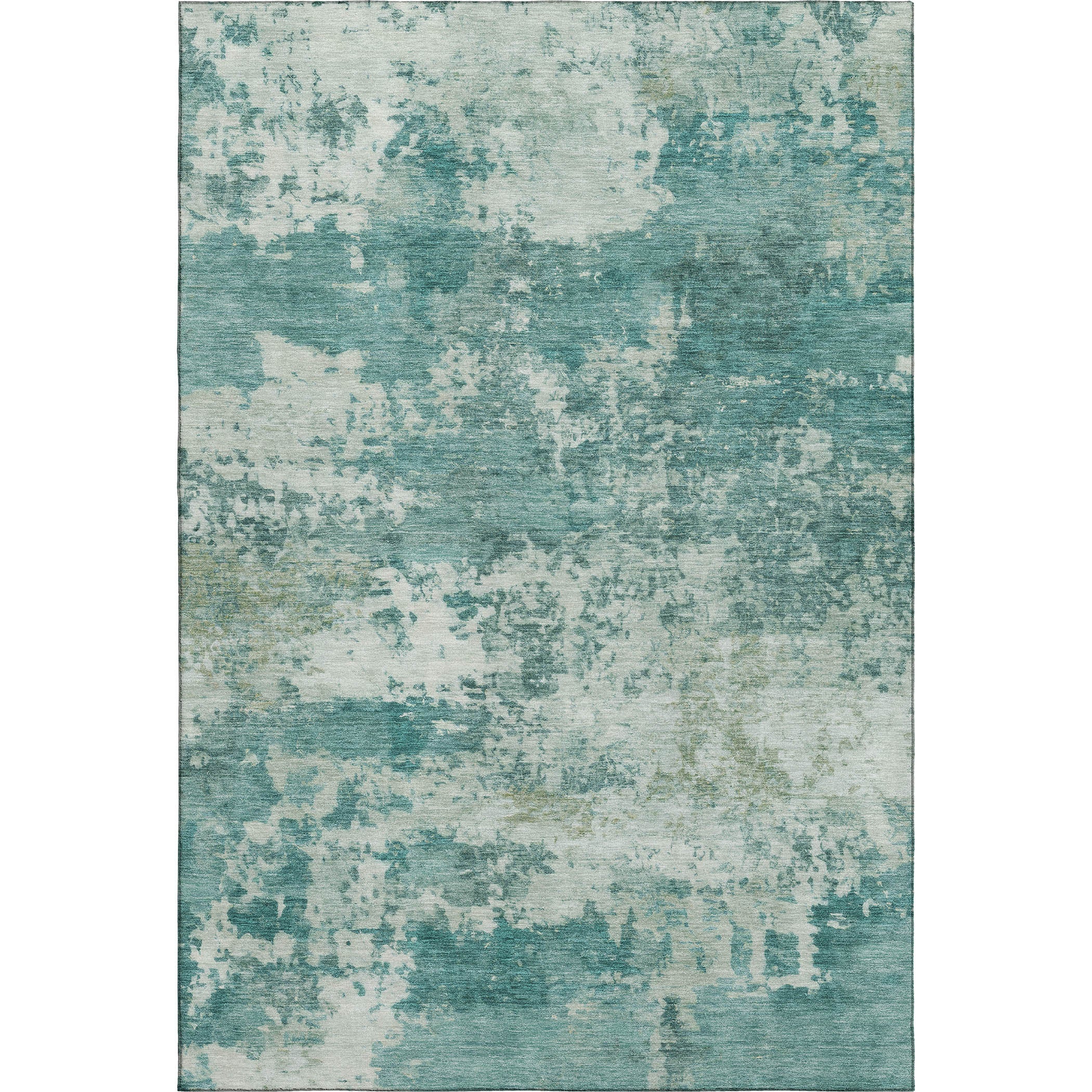 Split Machine Washable Traditional Teal Rug 3' x 5' #shape_Rectangle
