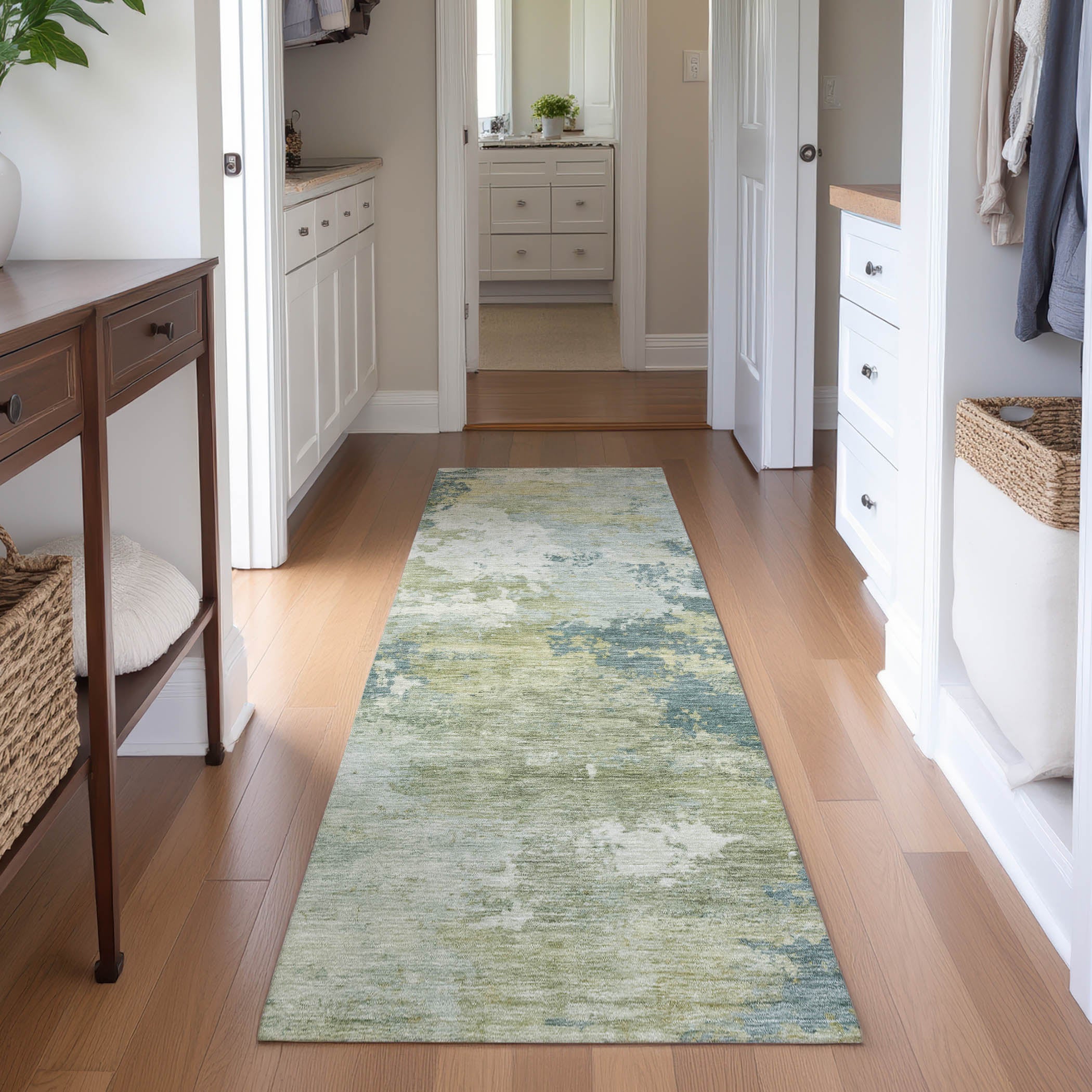 Seville Machine Washable Traditional Aqua Teal Rug 2'3" x 7'6" #shape_Runner