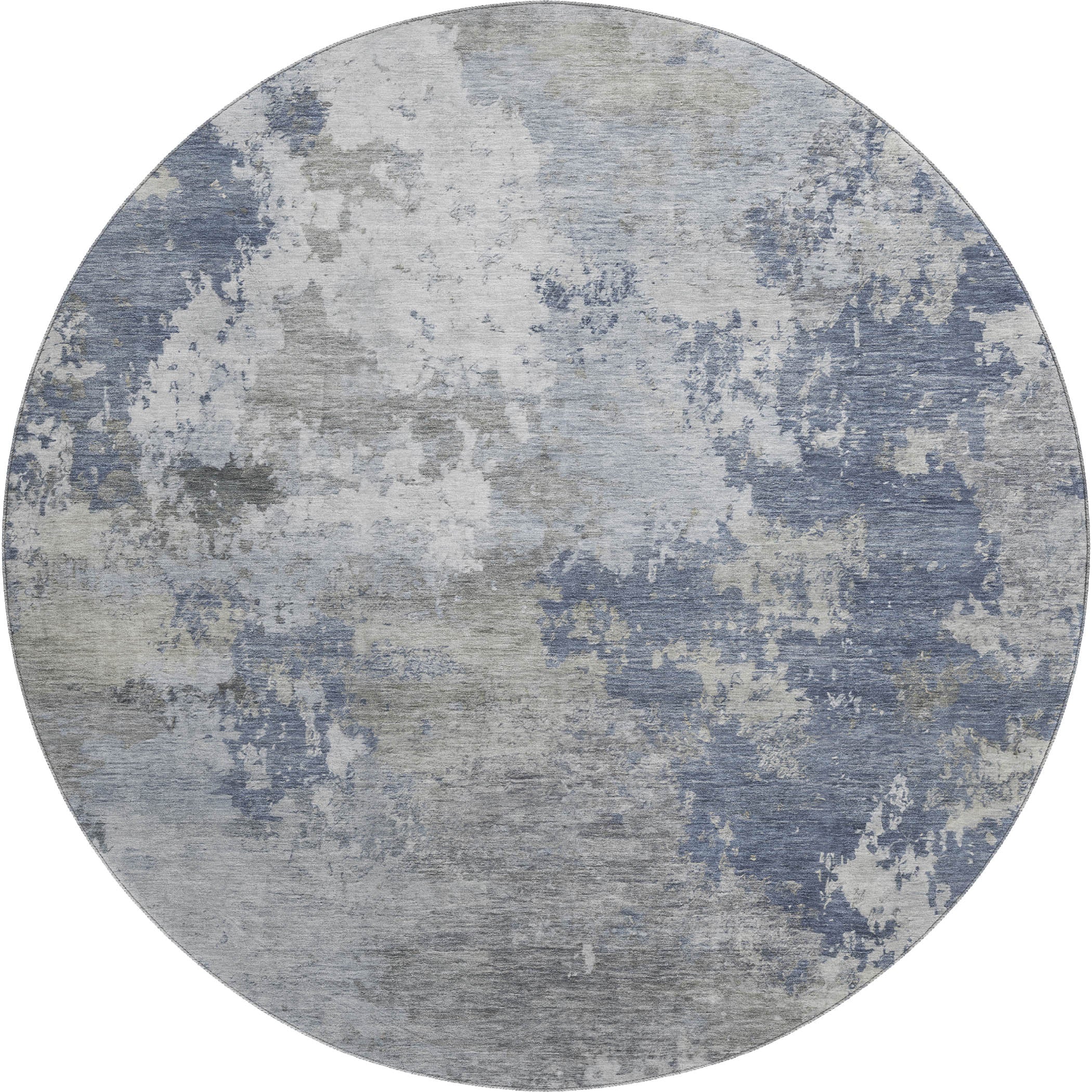 Seville Machine Washable Traditional Denim Blue Rug 8' x 8' #shape_Round