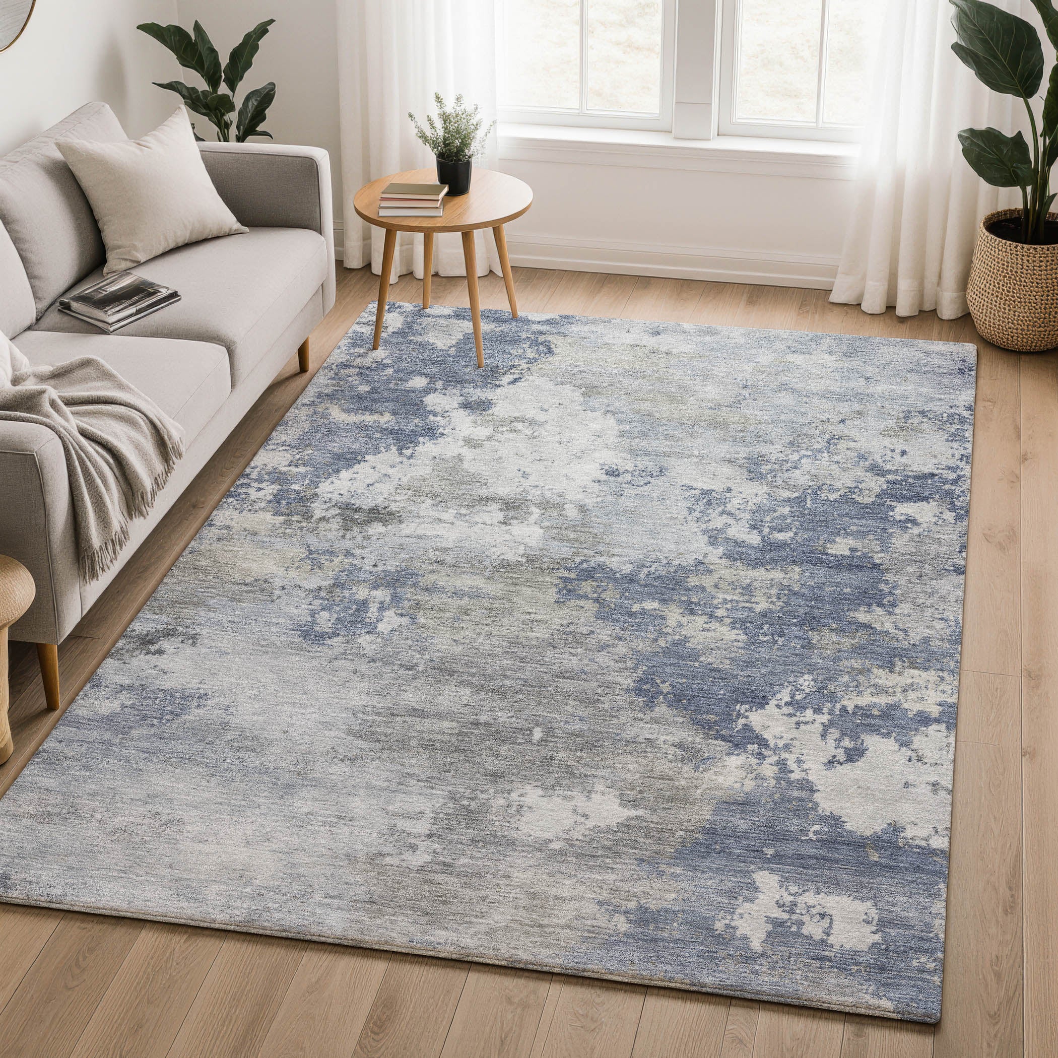 Seville Machine Washable Traditional Denim Blue Rug 3' x 5' #shape_Rectangle