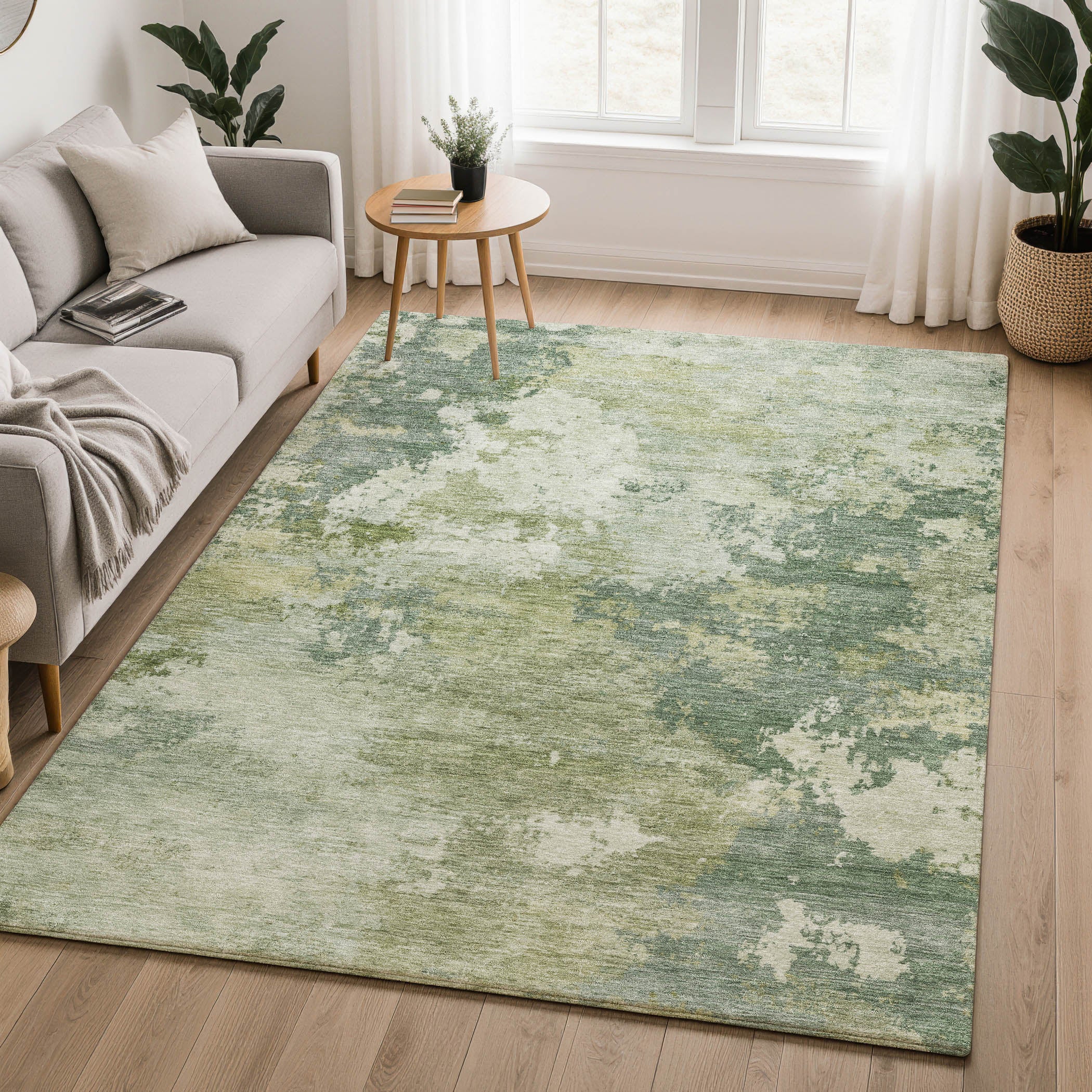 Seville Machine Washable Traditional Fern Green Rug 3' x 5' #shape_Rectangle