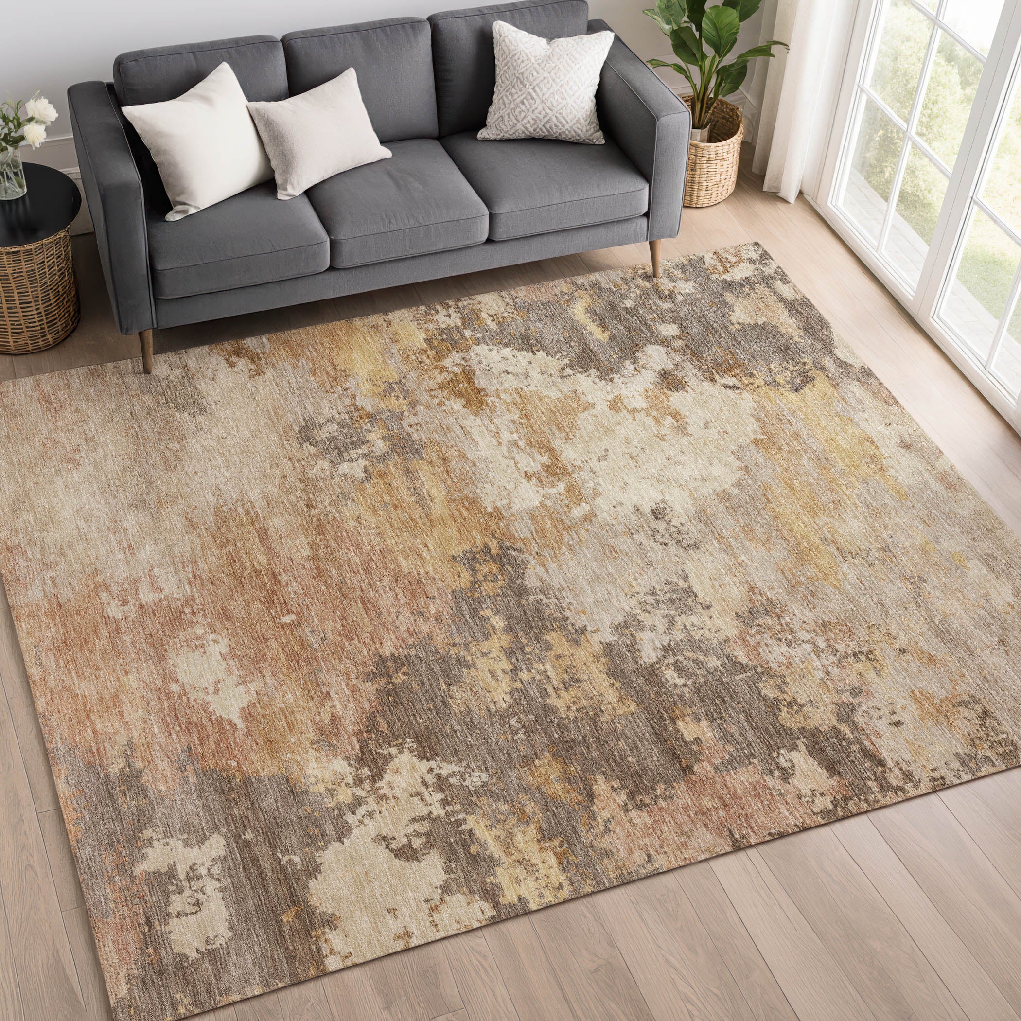 Seville Machine Washable Traditional Salmon Orange Rug 3' x 5' #shape_Rectangle