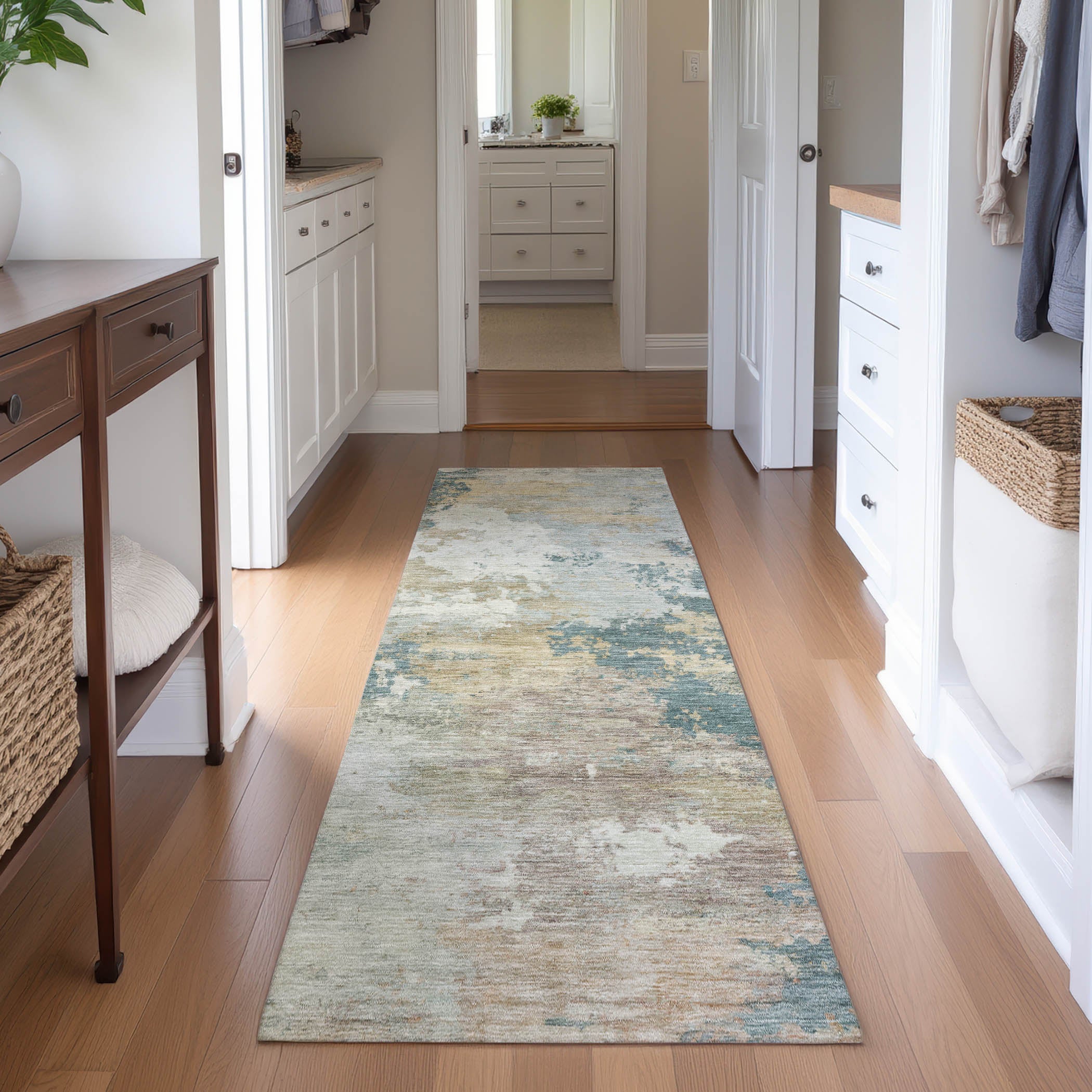 Seville Machine Washable Traditional Teal Rug 2'3" x 7'6" #shape_Runner
