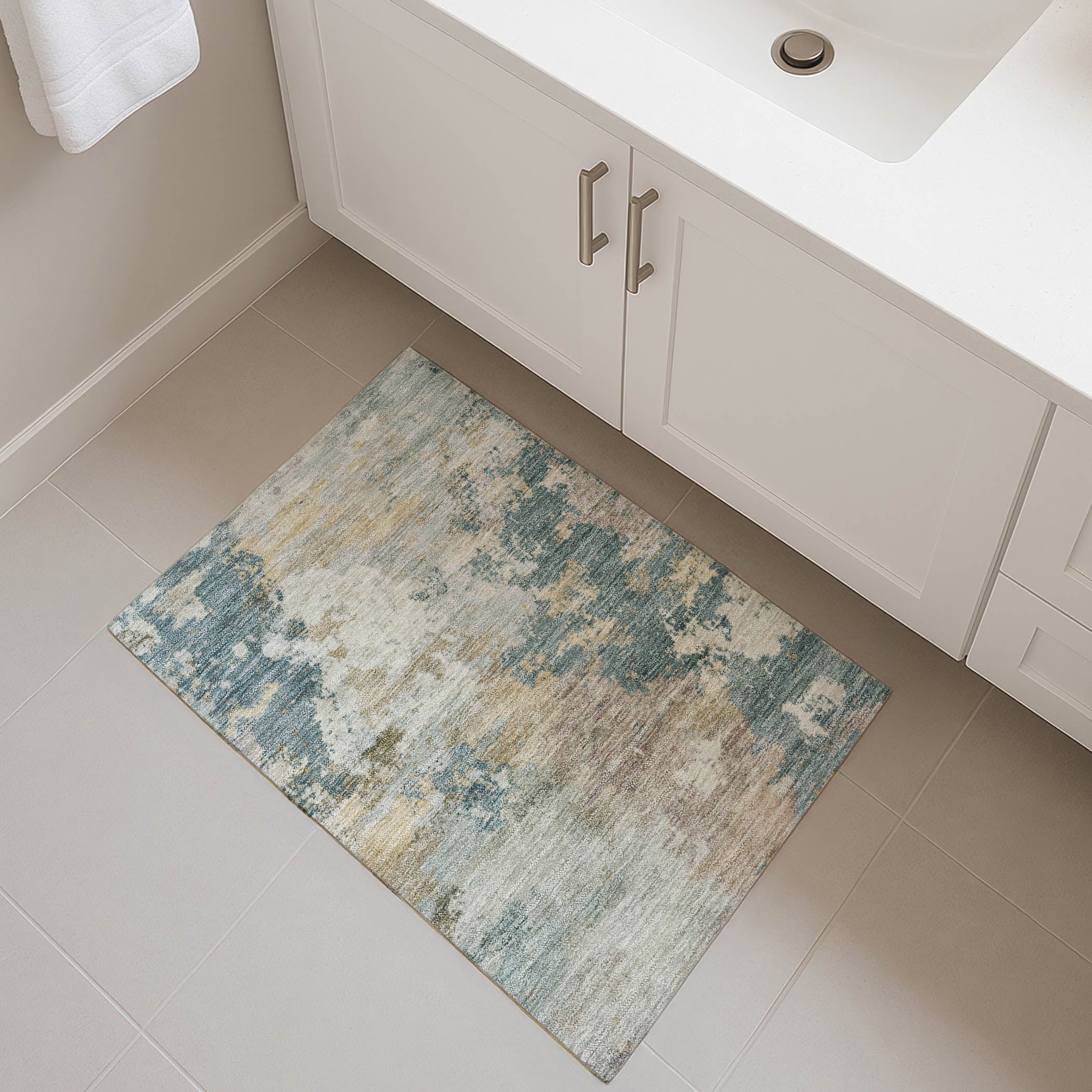 Seville Machine Washable Traditional Teal Rug 1'8" x 2'6" #shape_Rectangle