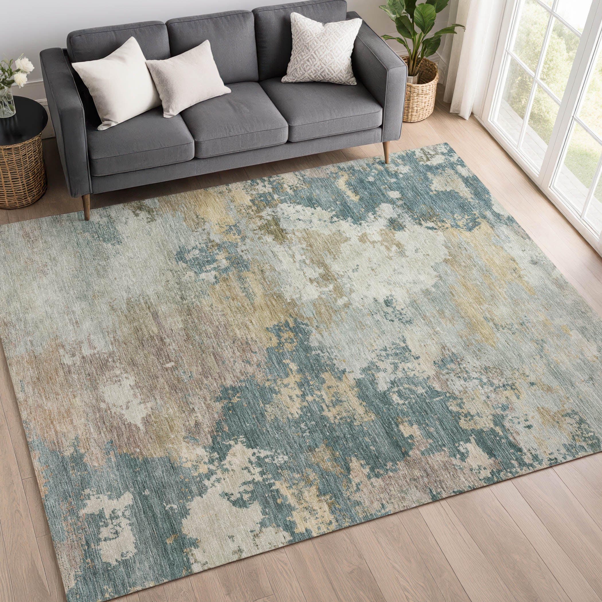 Seville Machine Washable Traditional Teal Rug 3' x 5' #shape_Rectangle