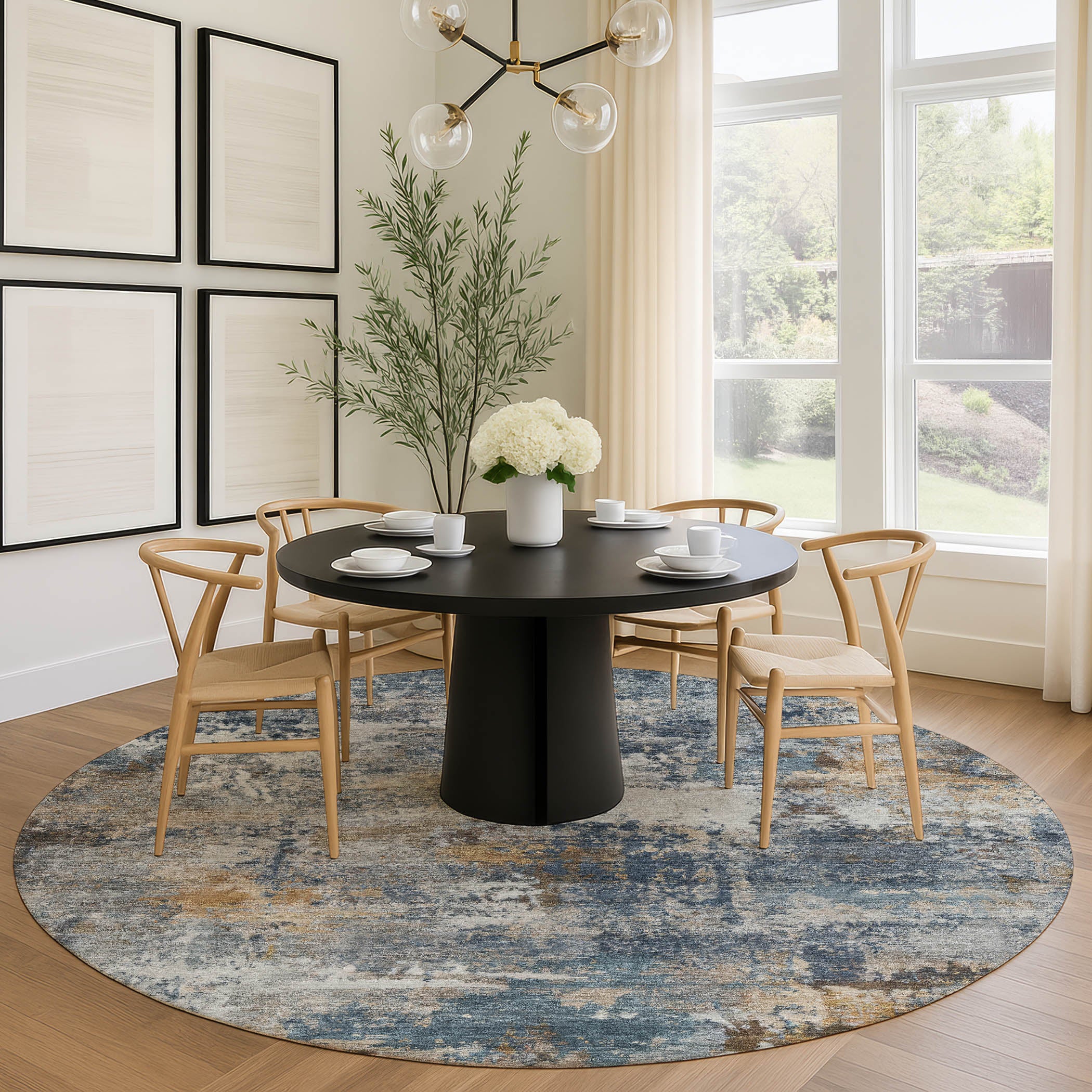 Ghent Machine Washable Traditional Blue Rug 8' x 8' #shape_Round