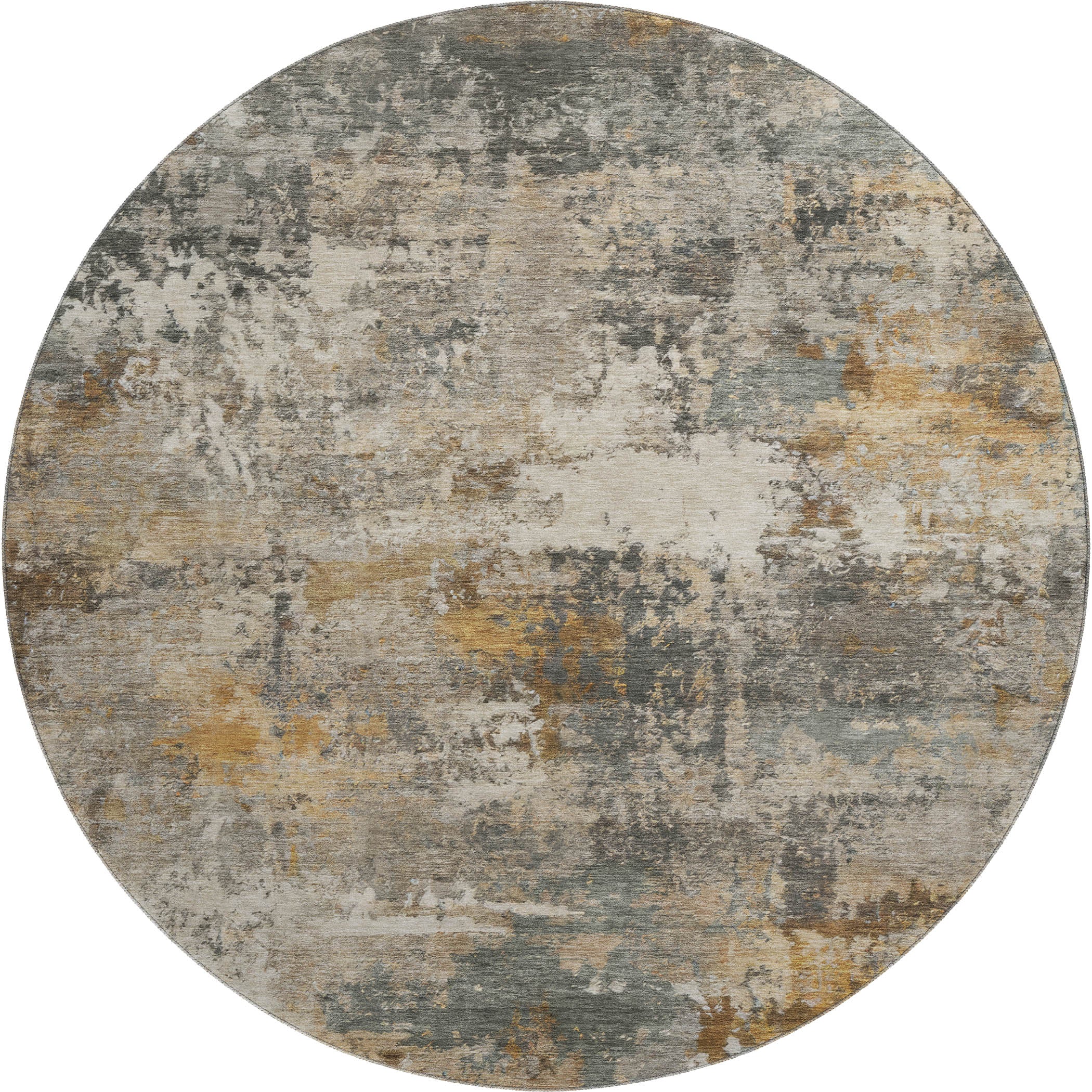 Ghent Machine Washable Transitional Khaki Brown Rug 8' x 8' #shape_Round