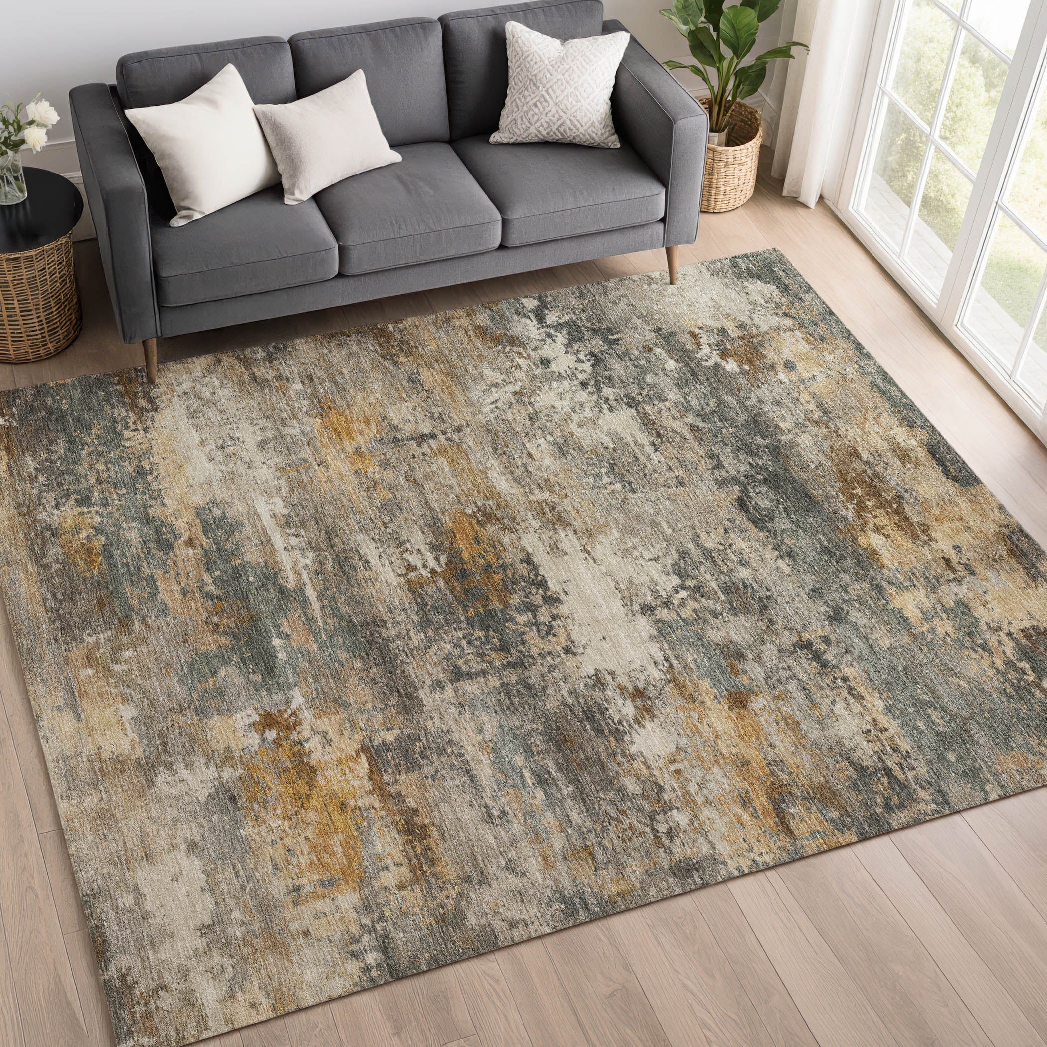 Ghent Machine Washable Transitional Khaki Brown Rug 3' x 5' #shape_Rectangle