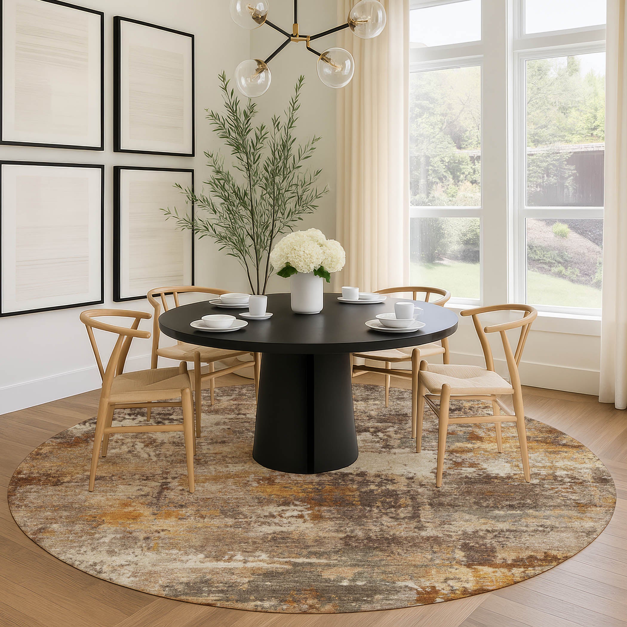 Ghent Machine Washable Transitional Paprika Orange Rug 8' x 8' #shape_Round