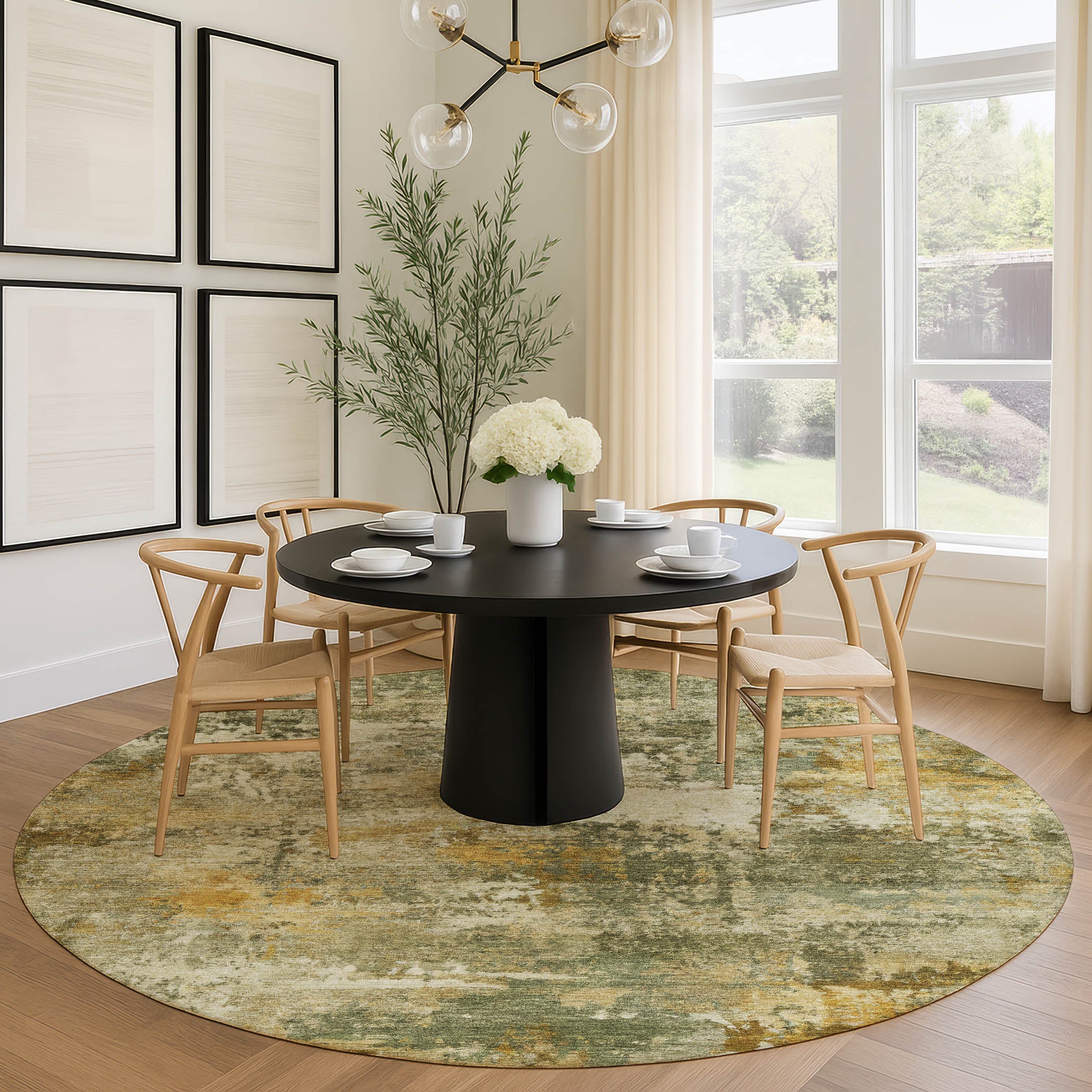 Ghent Machine Washable Transitional Sage Green Rug 8' x 8' #shape_Round