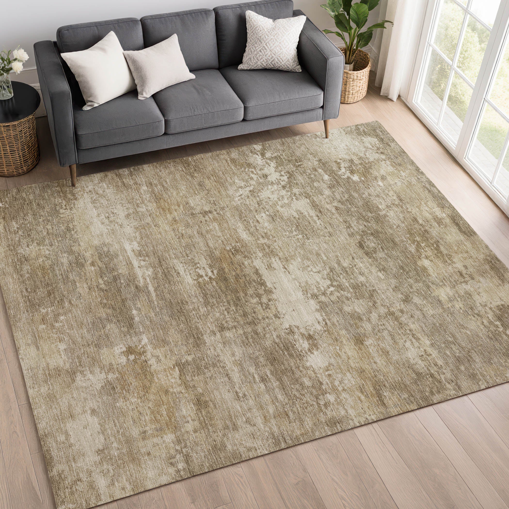 Bangkok Machine Washable Transitional Beige Brown Rug 3' x 5' #shape_Rectangle