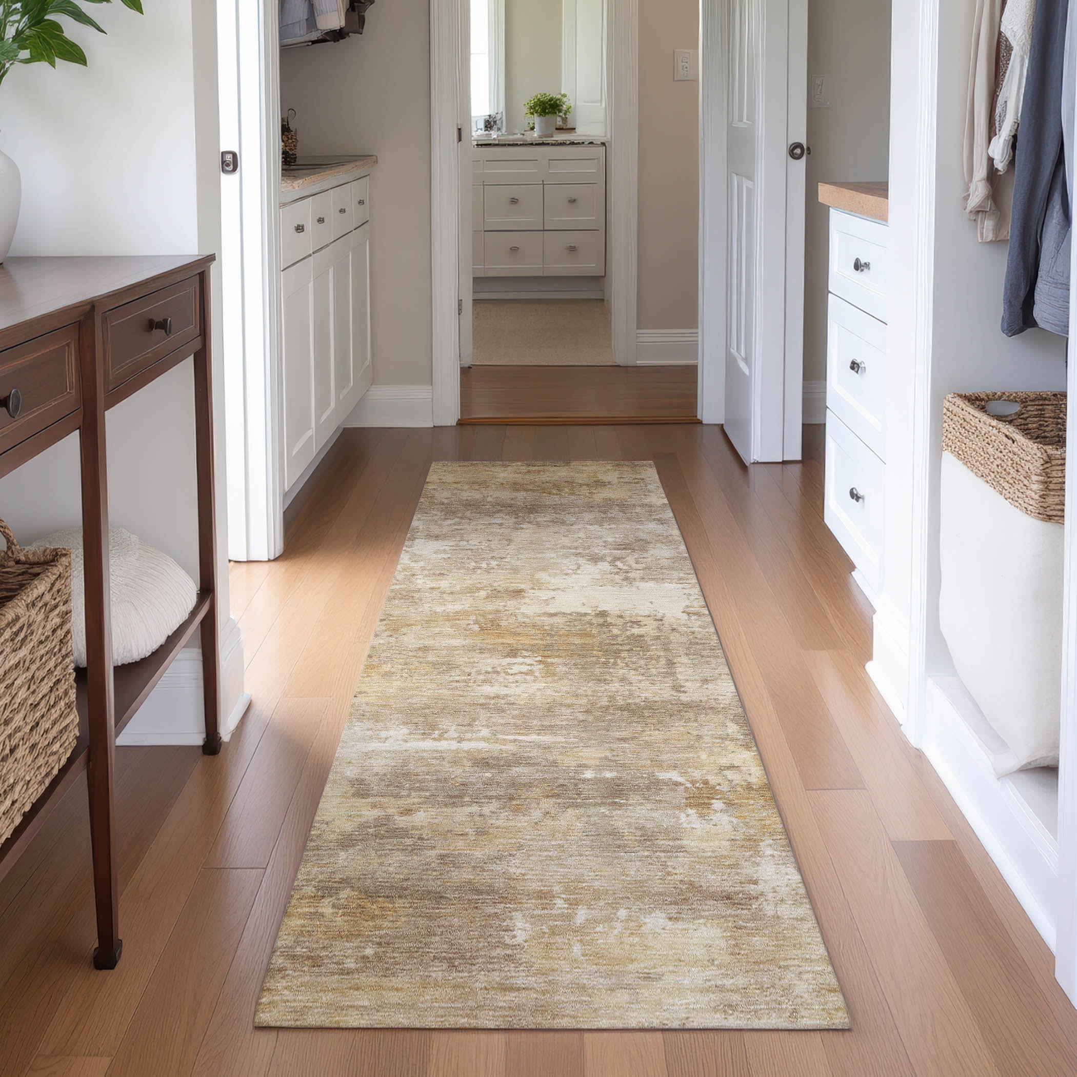 Bangkok Machine Washable Transitional Khaki Brown Rug 2'3" x 7'6" #shape_Runner
