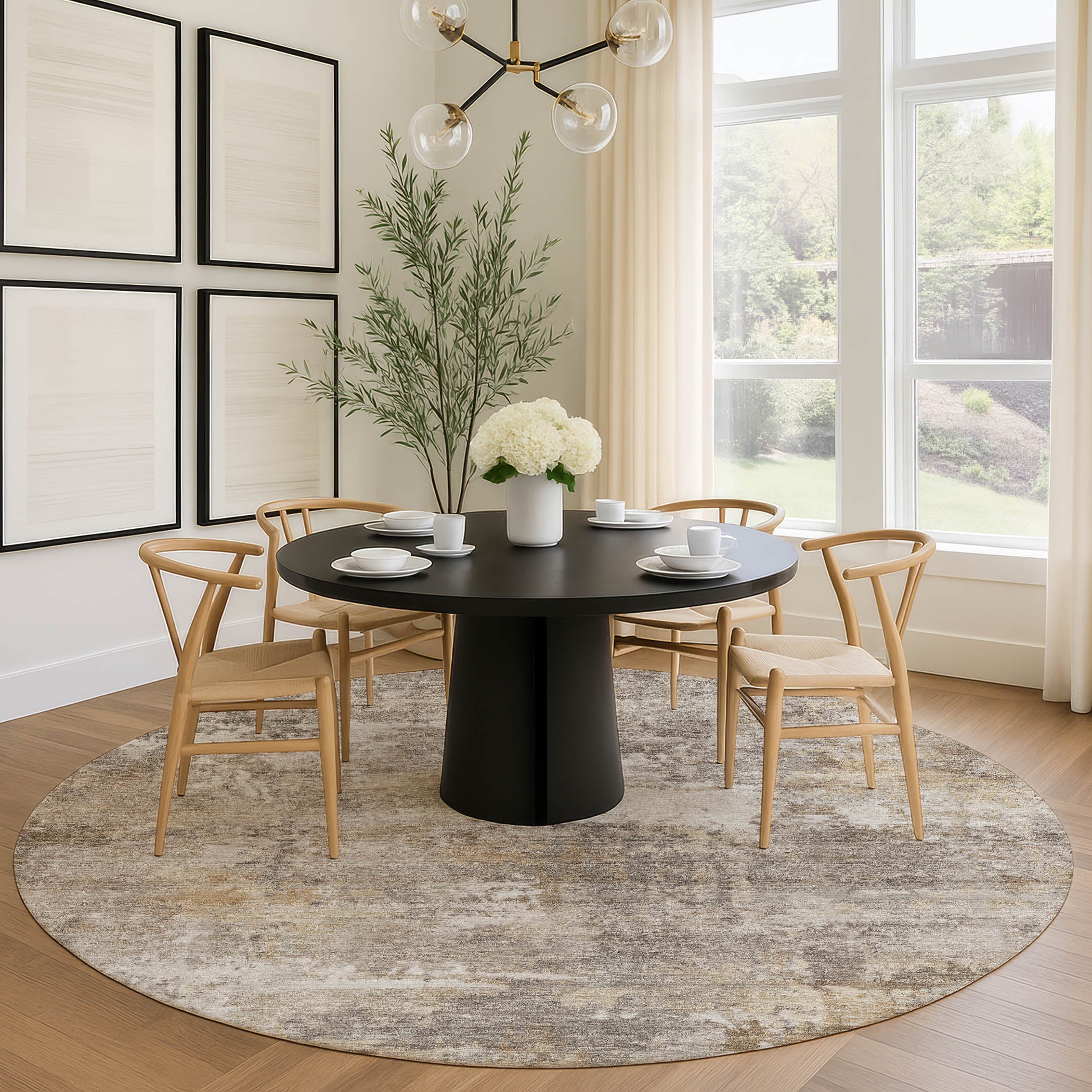 Bangkok Machine Washable Transitional Pewter Gray Rug 8' x 8' #shape_Round