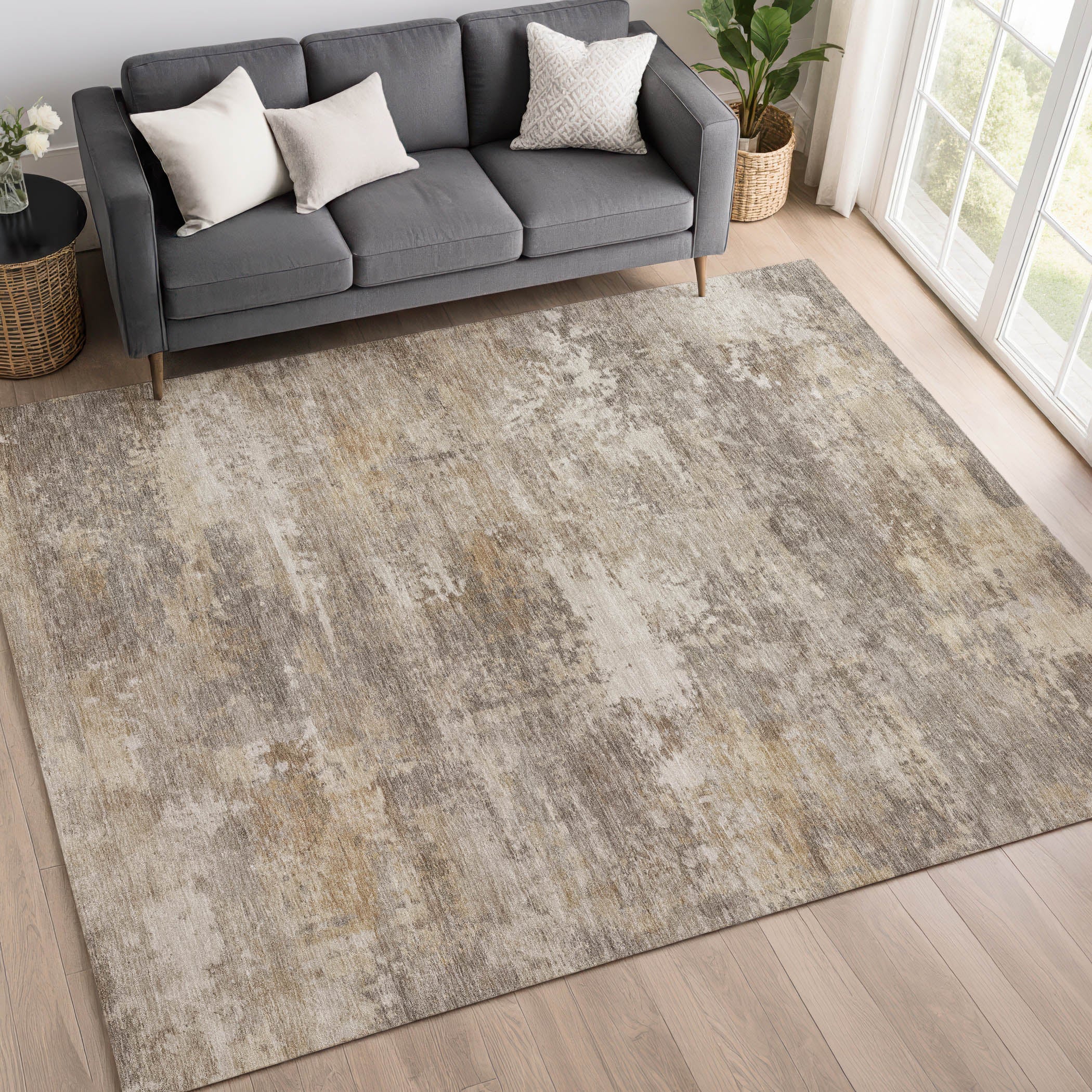 Bangkok Machine Washable Transitional Pewter Gray Rug 3' x 5' #shape_Rectangle