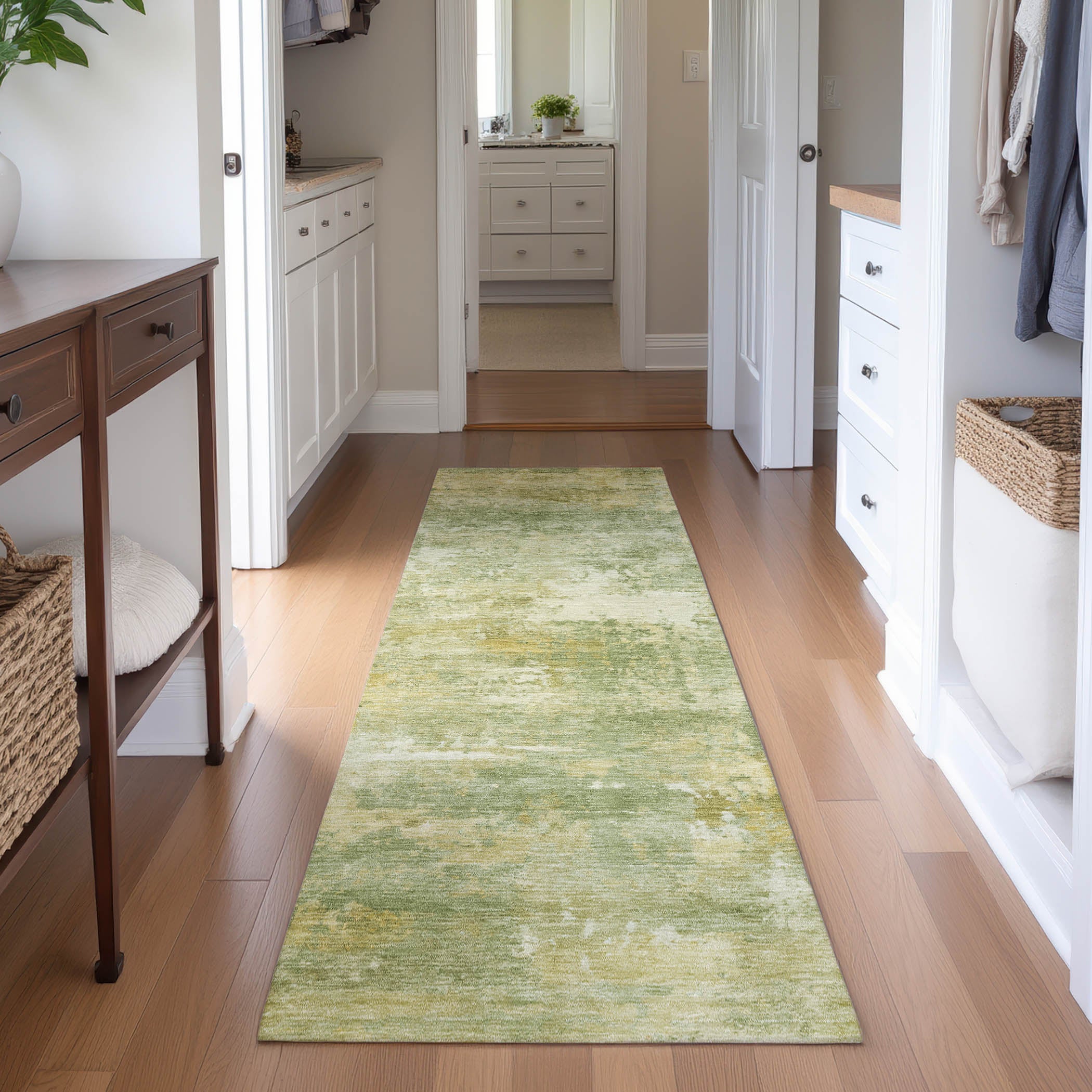 Bangkok Machine Washable Transitional Sage Green Rug 2'3" x 7'6" #shape_Runner