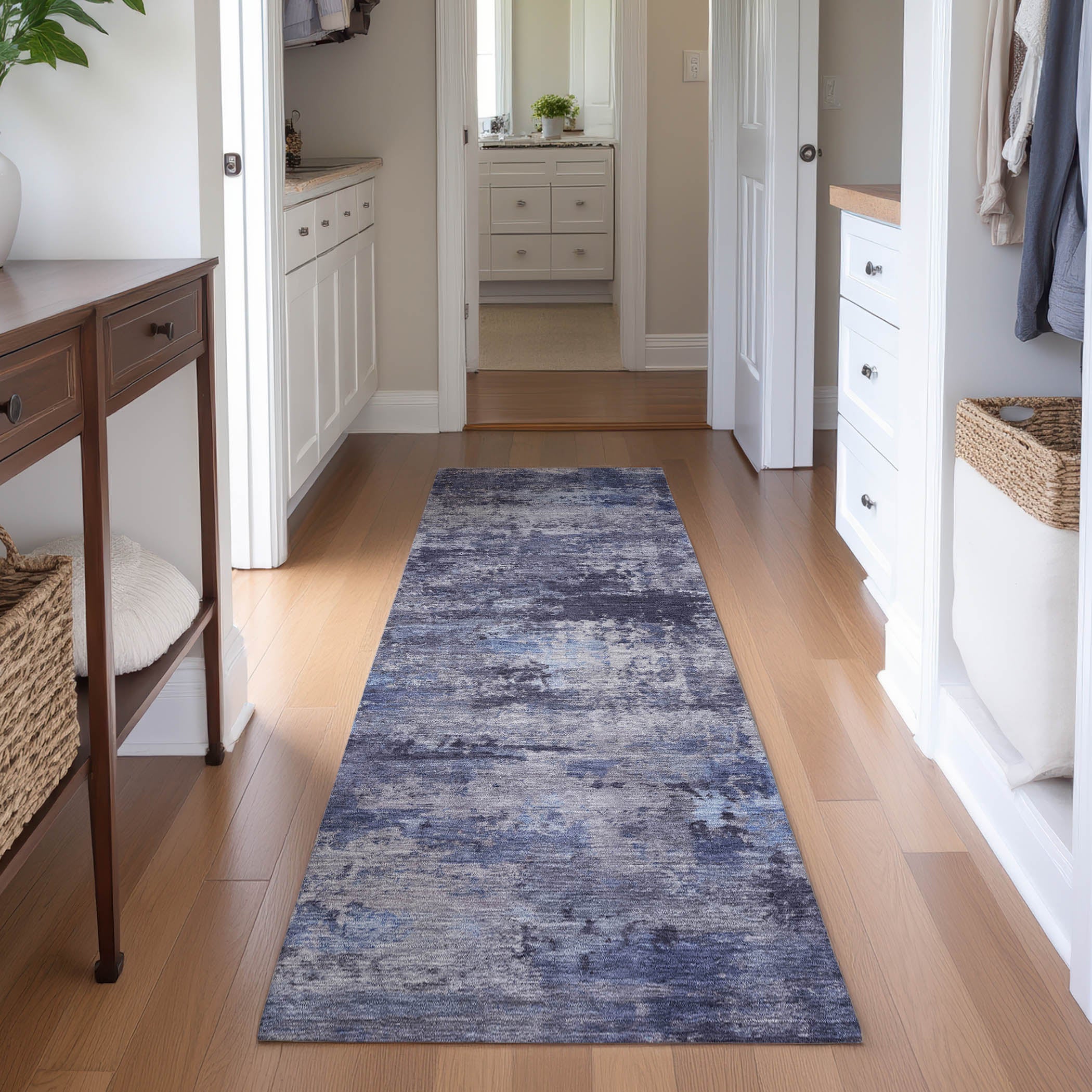Chiang Mai Machine Washable Transitional Blue Rug 2'3" x 7'6" #shape_Runner