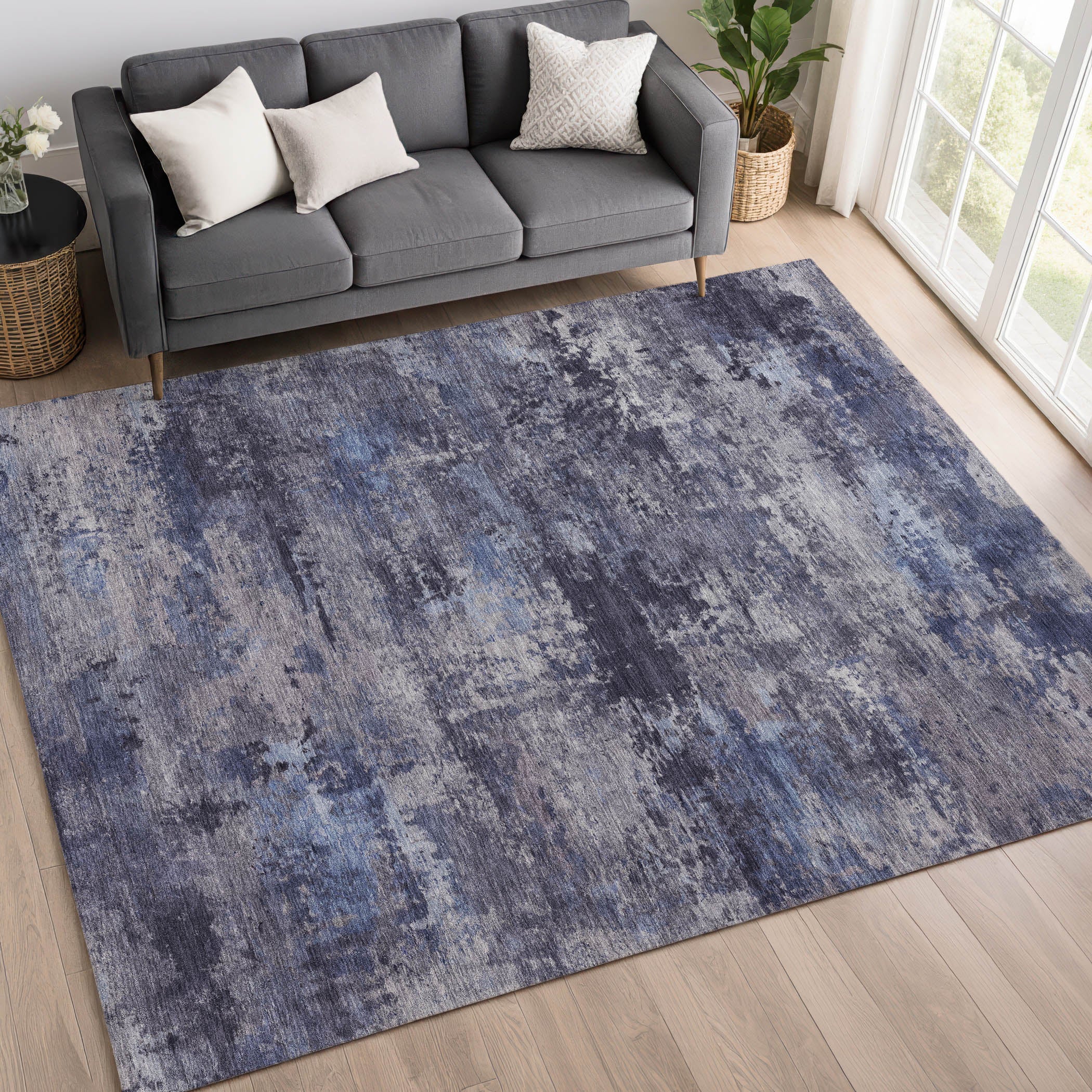 Chiang Mai Machine Washable Transitional Blue Rug 3' x 5' #shape_Rectangle
