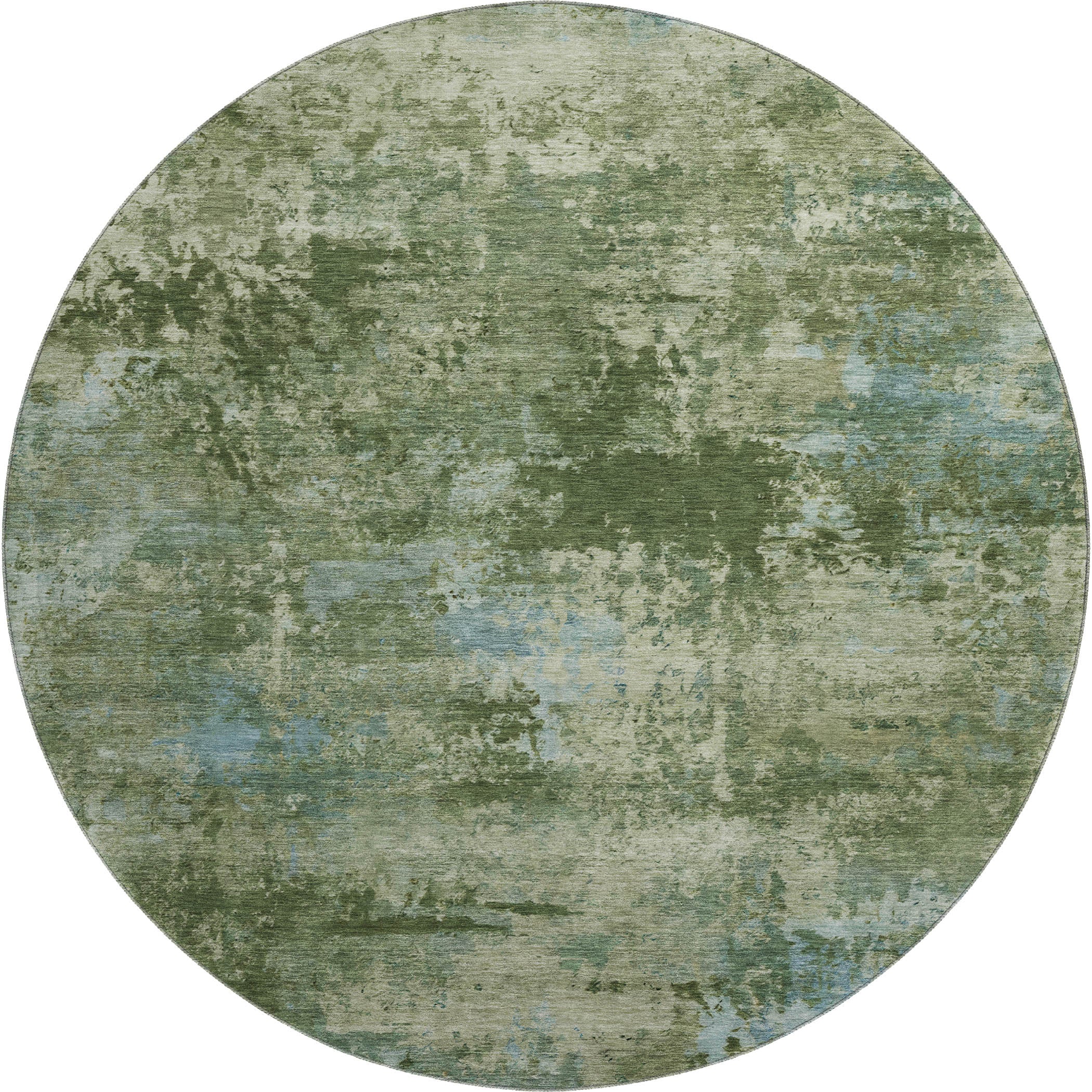 Chiang Mai Machine Washable Transitional Green Rug 8' x 8' #shape_Round