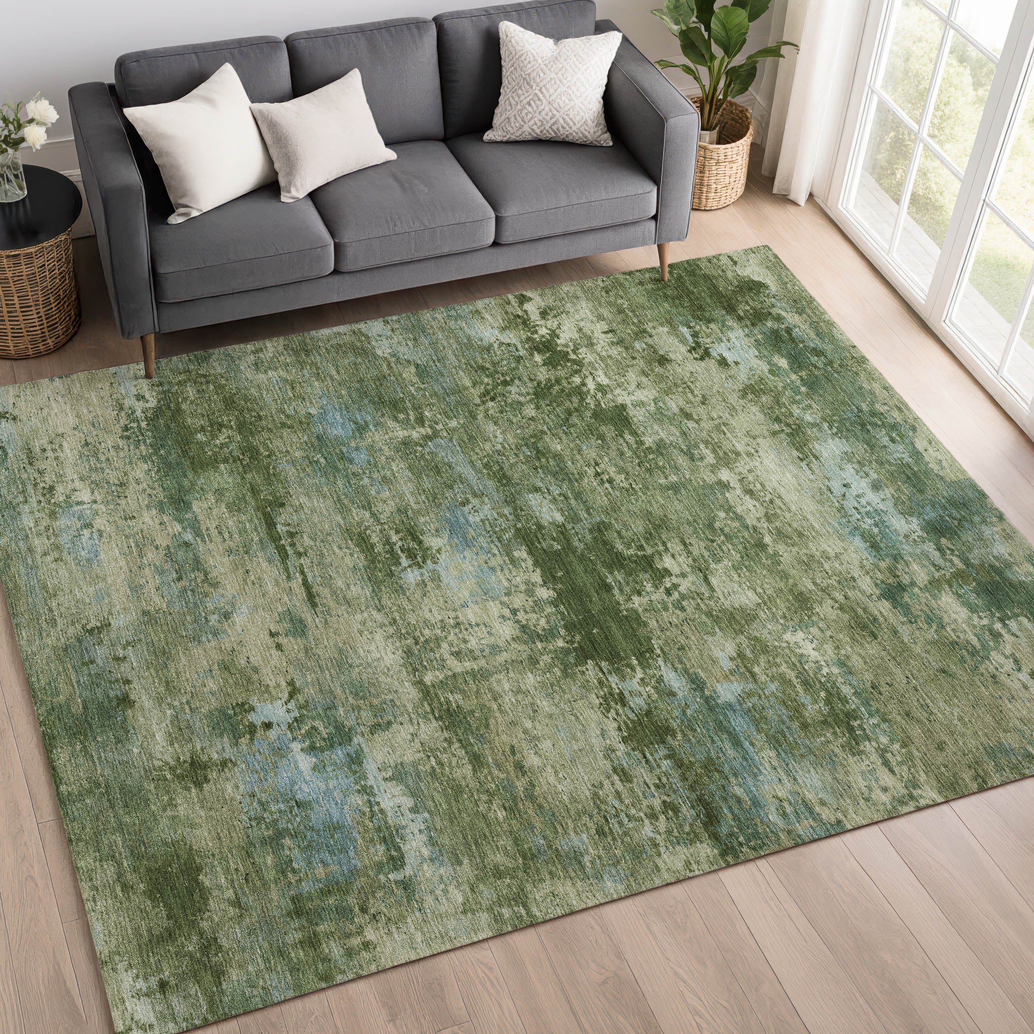 Chiang Mai Machine Washable Transitional Green Rug 3' x 5' #shape_Rectangle