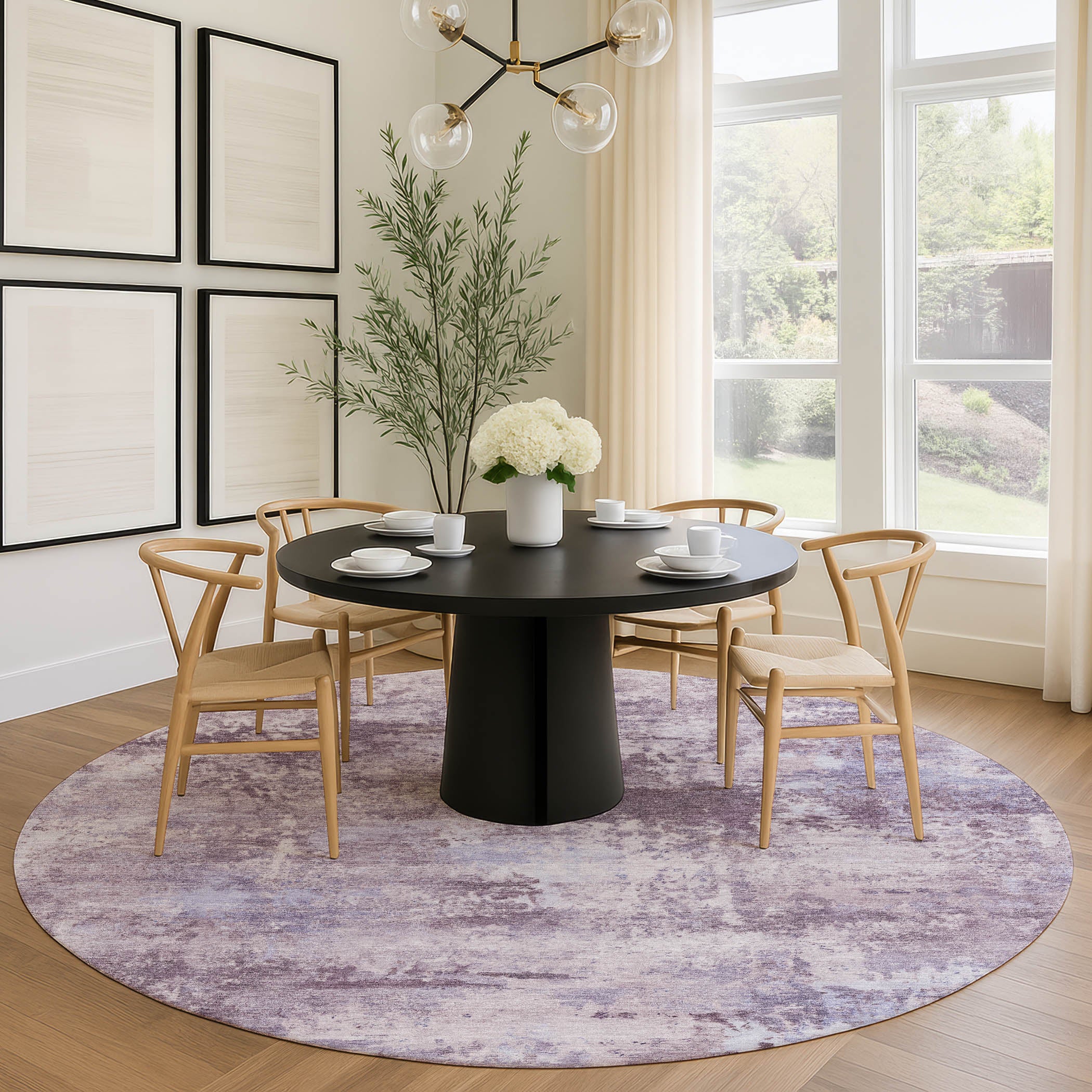 Chiang Mai Machine Washable Traditional Lavender Purple Rug 8' x 8' #shape_Round