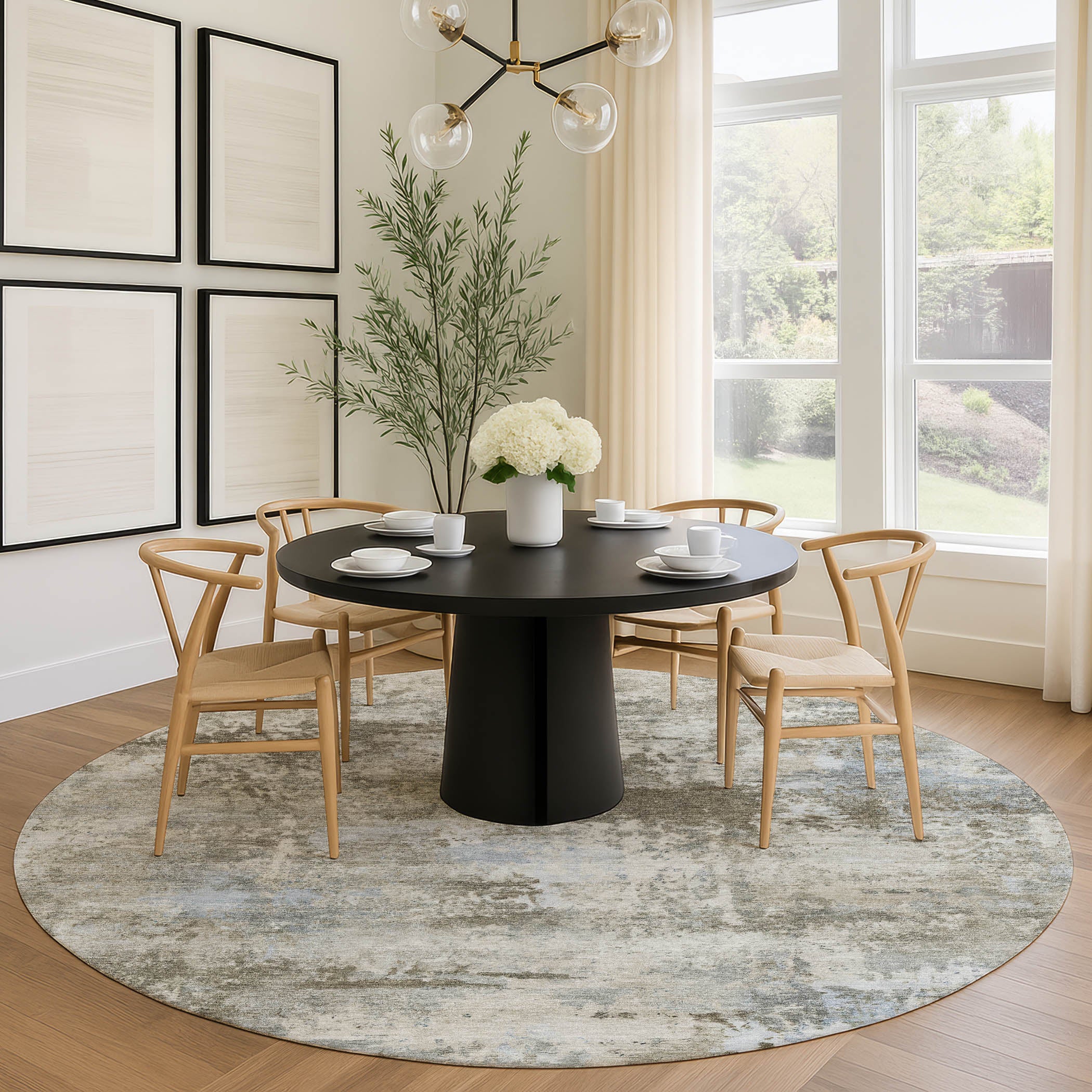 Chiang Mai Machine Washable Traditional Tan Brown Rug 8' x 8' #shape_Round
