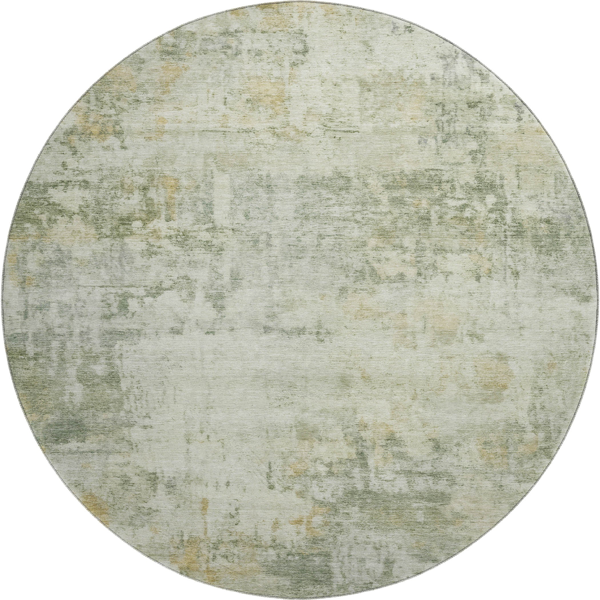 Bogota Machine Washable Traditional Aloe Green Rug 8' x 8' #shape_Round