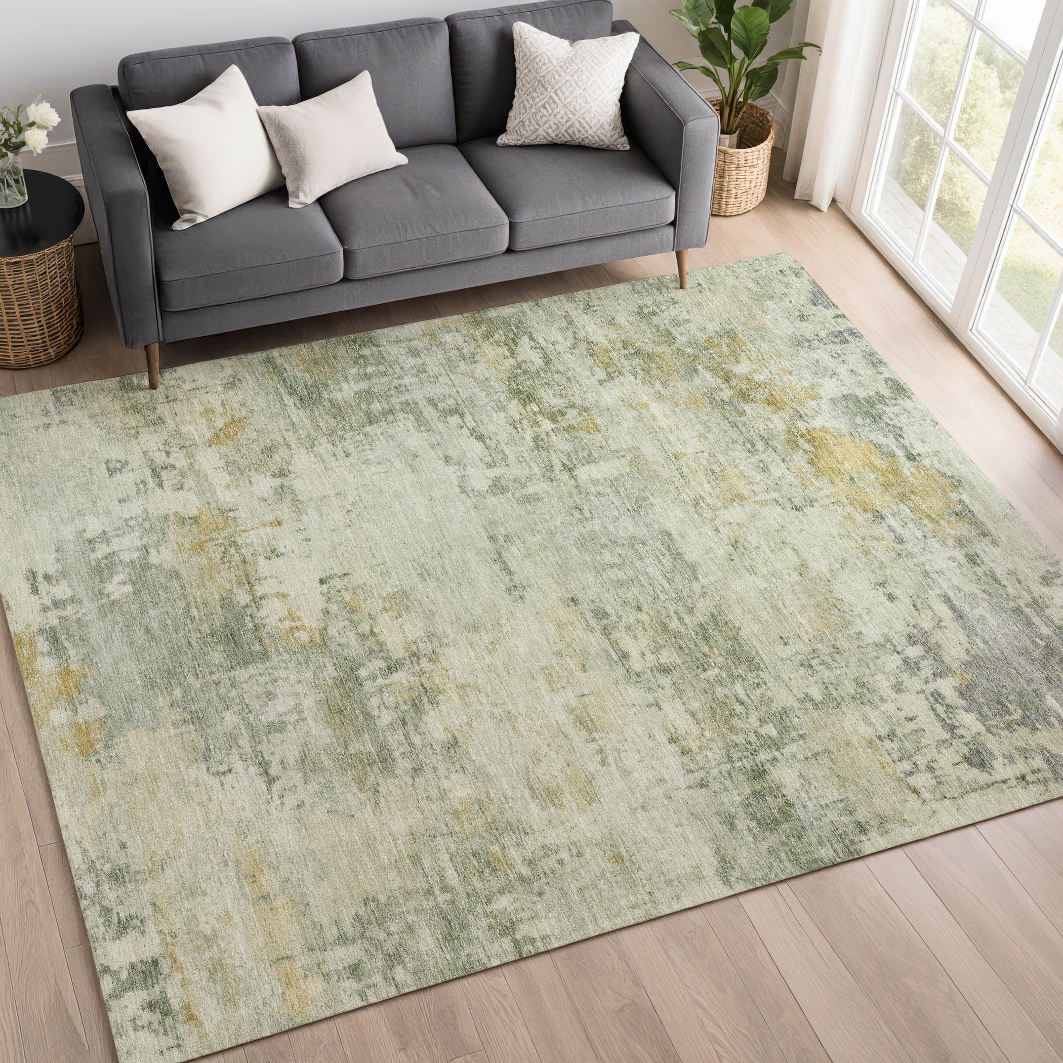 Bogota Machine Washable Traditional Aloe Green Rug 3' x 5' #shape_Rectangle