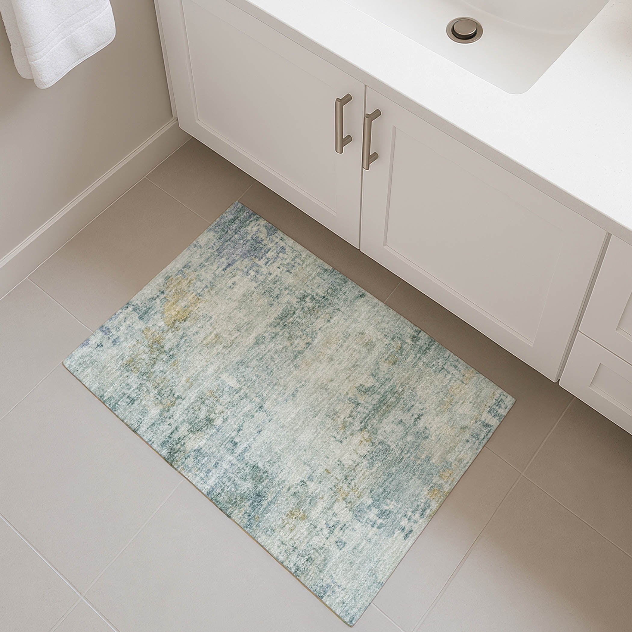 Bogota Machine Washable Traditional Aqua Teal Rug 1'8" x 2'6" #shape_Rectangle