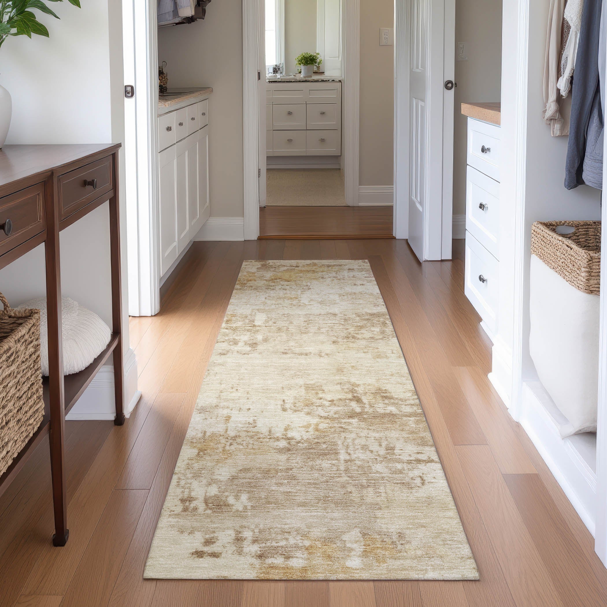 Bogota Machine Washable Traditional Beige Brown Rug 2'3" x 7'6" #shape_Runner