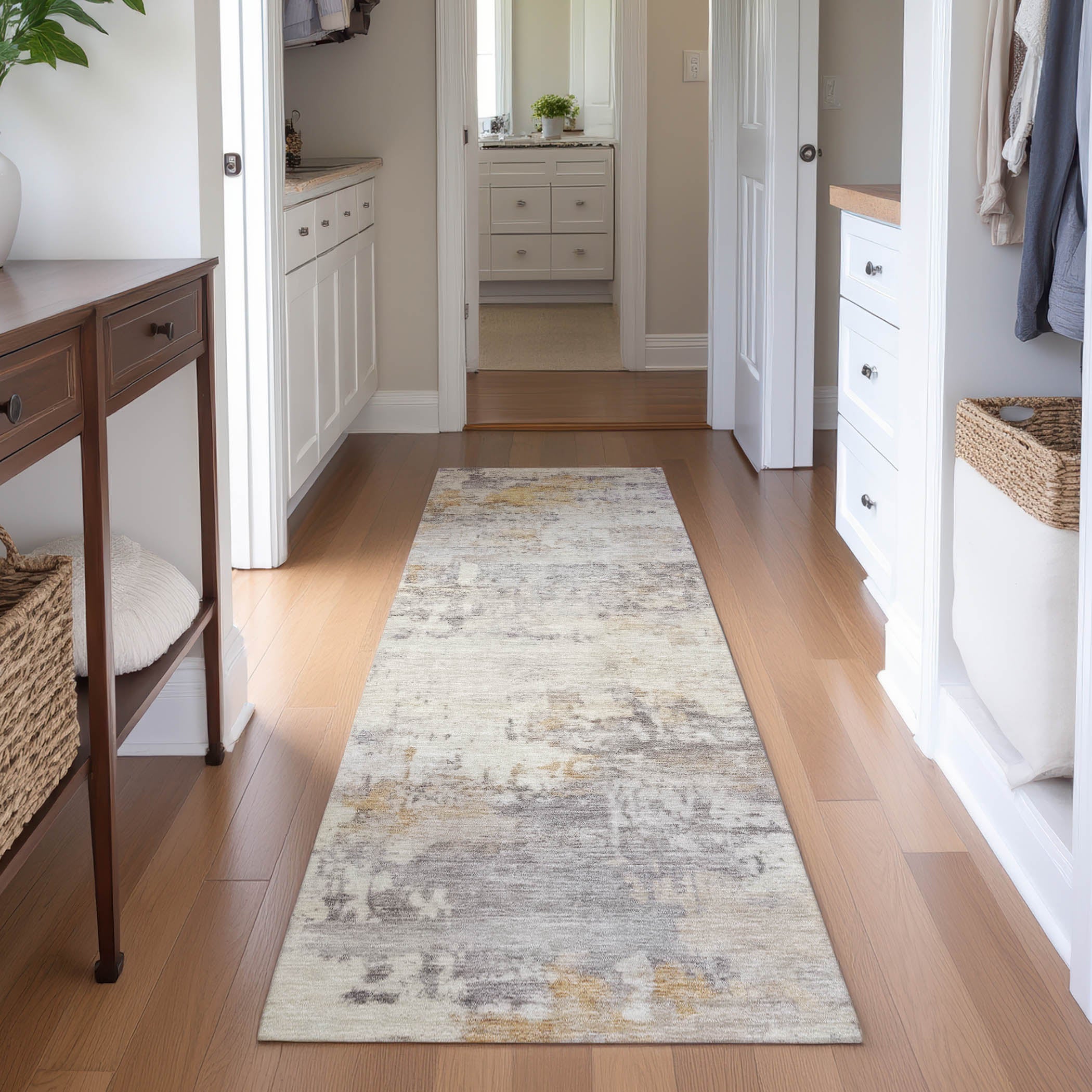 Bogota Machine Washable Traditional Linen Ivory Rug 2'3" x 7'6" #shape_Runner