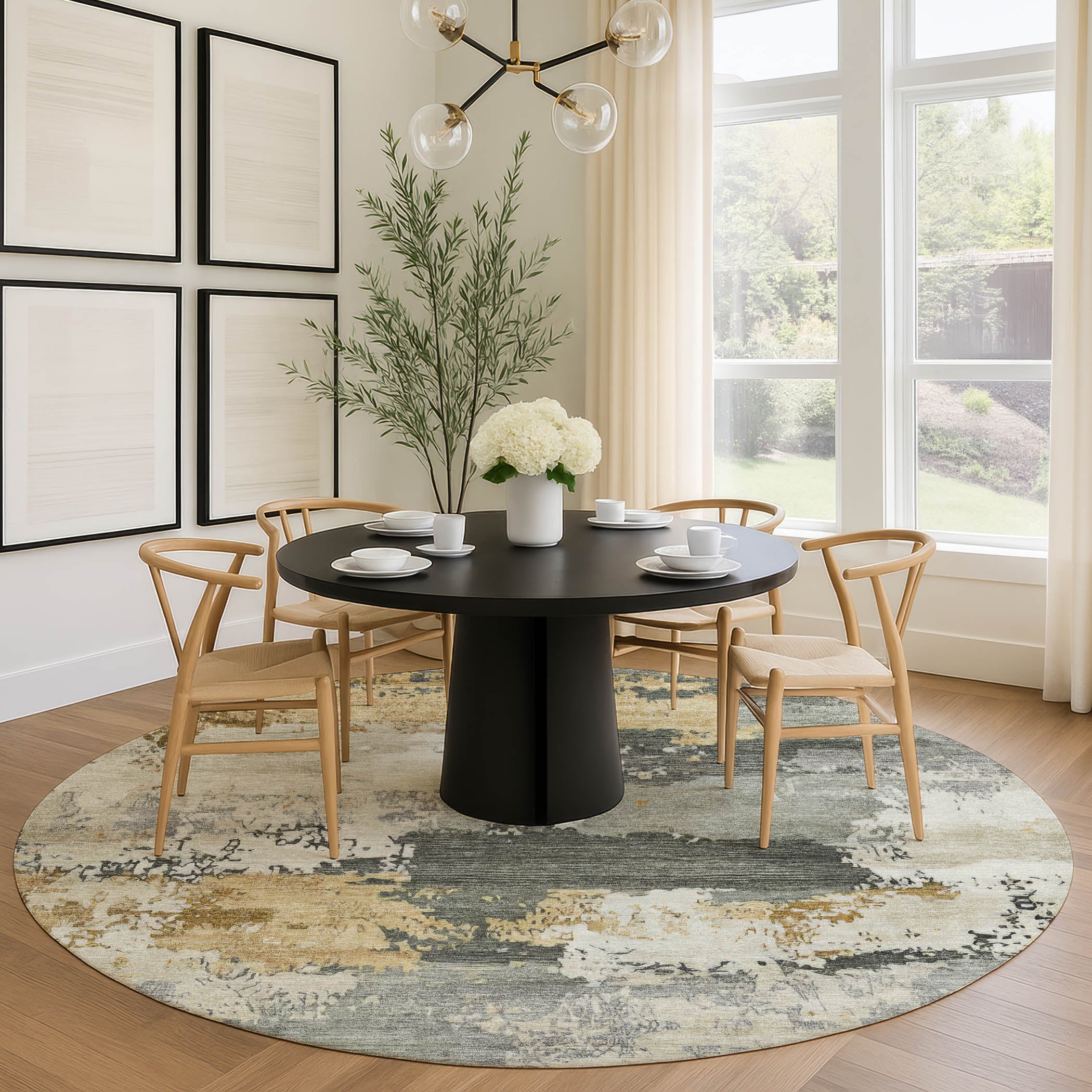 Colombo Machine Washable Traditional Basil Green Rug 8' x 8' #shape_Round