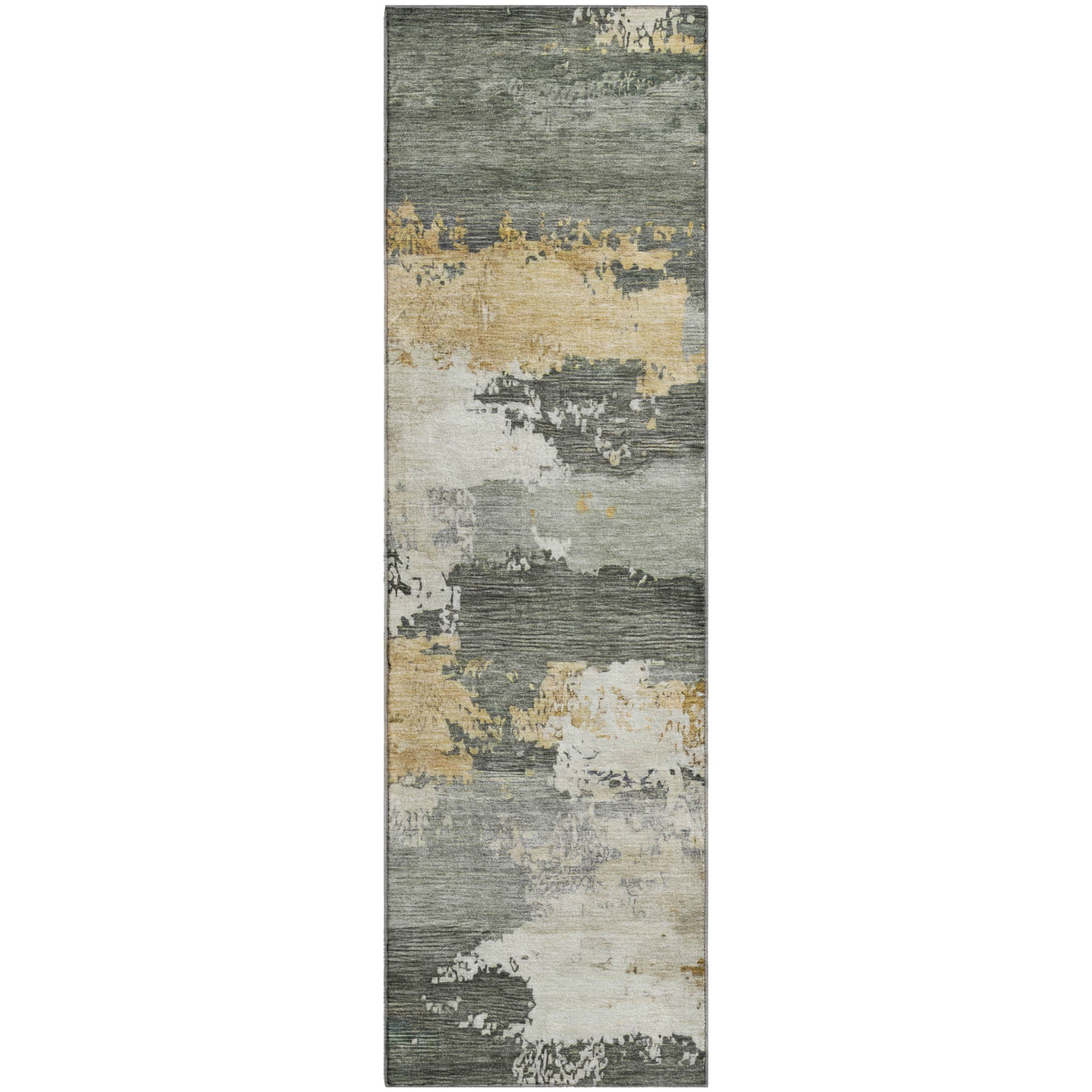 Colombo Machine Washable Traditional Basil Green Rug 2'3" x 7'6" #shape_Runner